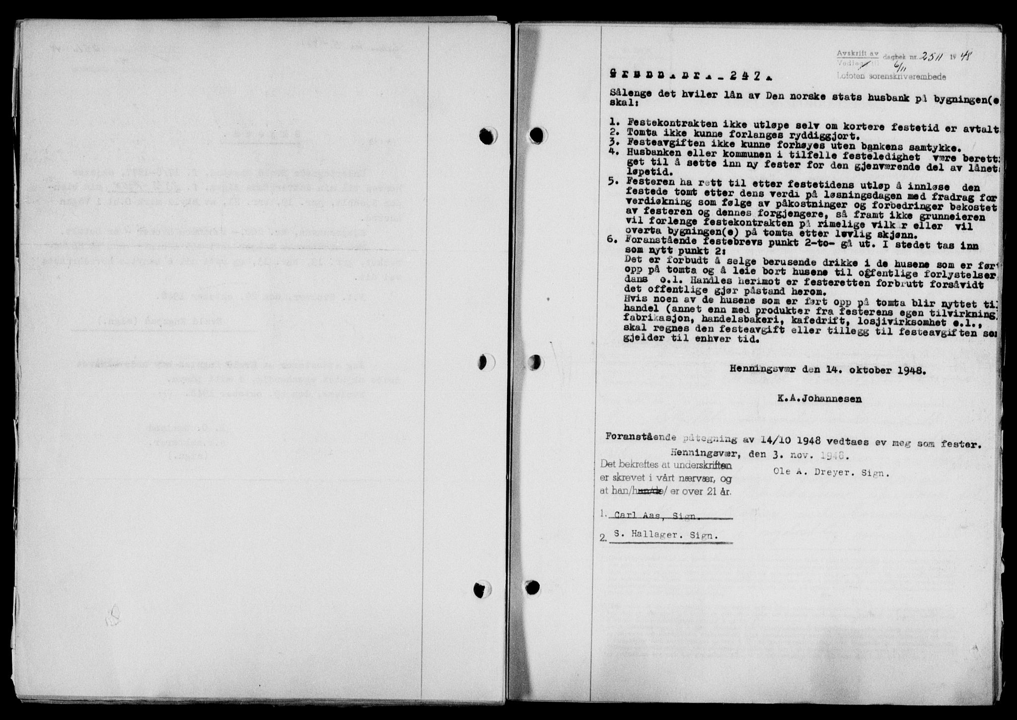 Lofoten sorenskriveri, SAT/A-0017/1/2/2C/L0019a: Pantebok nr. 19a, 1948-1948, Dagboknr: 2511/1948