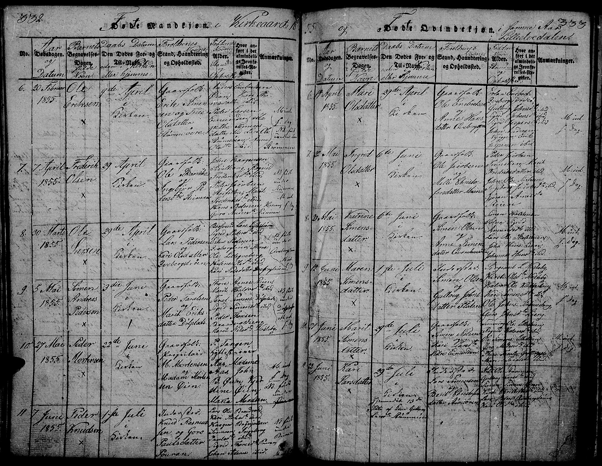 Tynset prestekontor, AV/SAH-PREST-058/H/Ha/Hab/L0002: Klokkerbok nr. 2, 1814-1862, s. 332-333