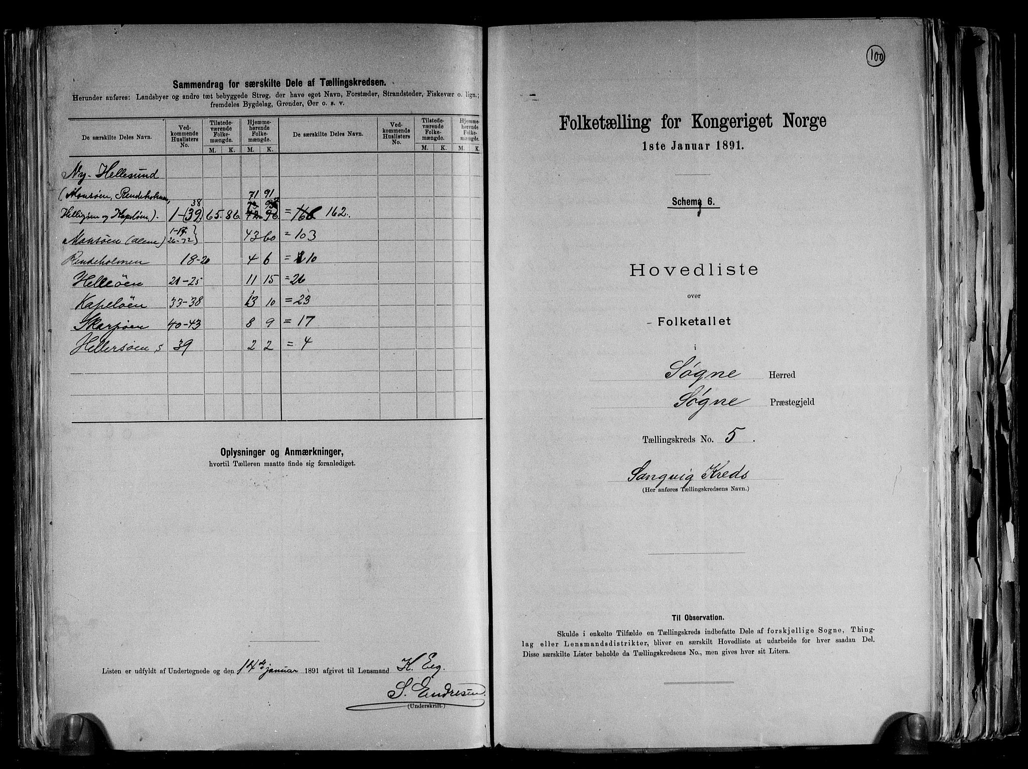 RA, Folketelling 1891 for 1018 Søgne herred, 1891, s. 15