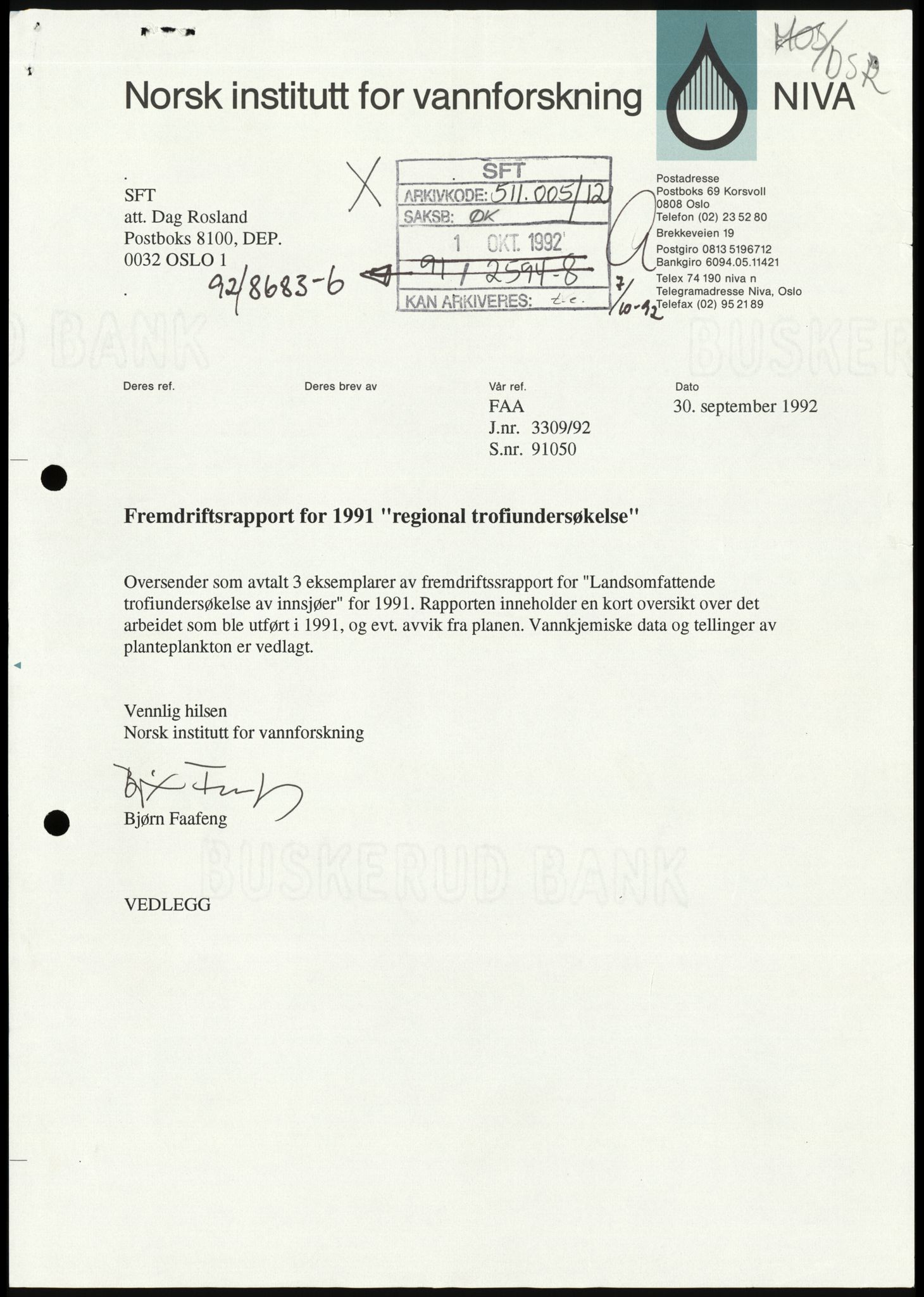 Statens forurensningstilsyn, hovedkontoret, AV/RA-S-4136/1/D/Da/L0906:  Vann, luft, jord - Utredninger, undersøkelser og kontroll, 1985-1993