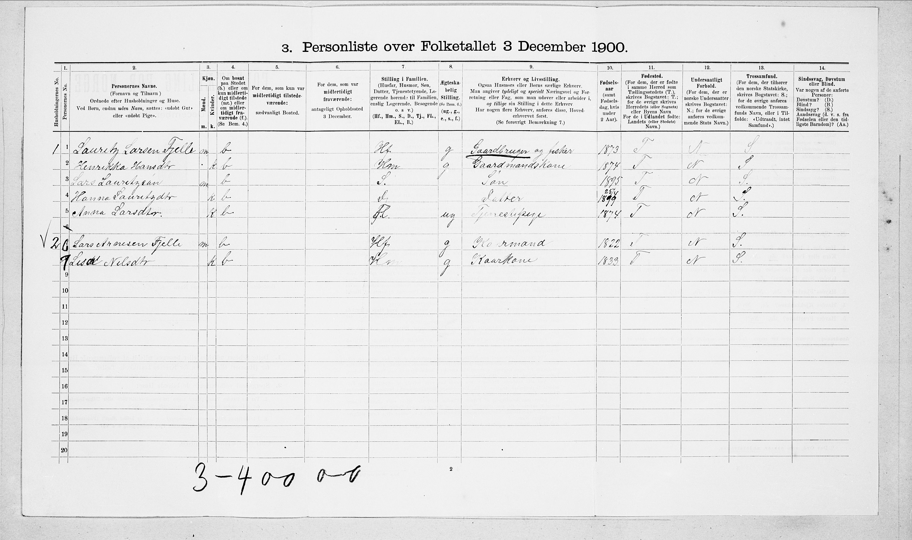 SAT, Folketelling 1900 for 1516 Ulstein herred, 1900, s. 305