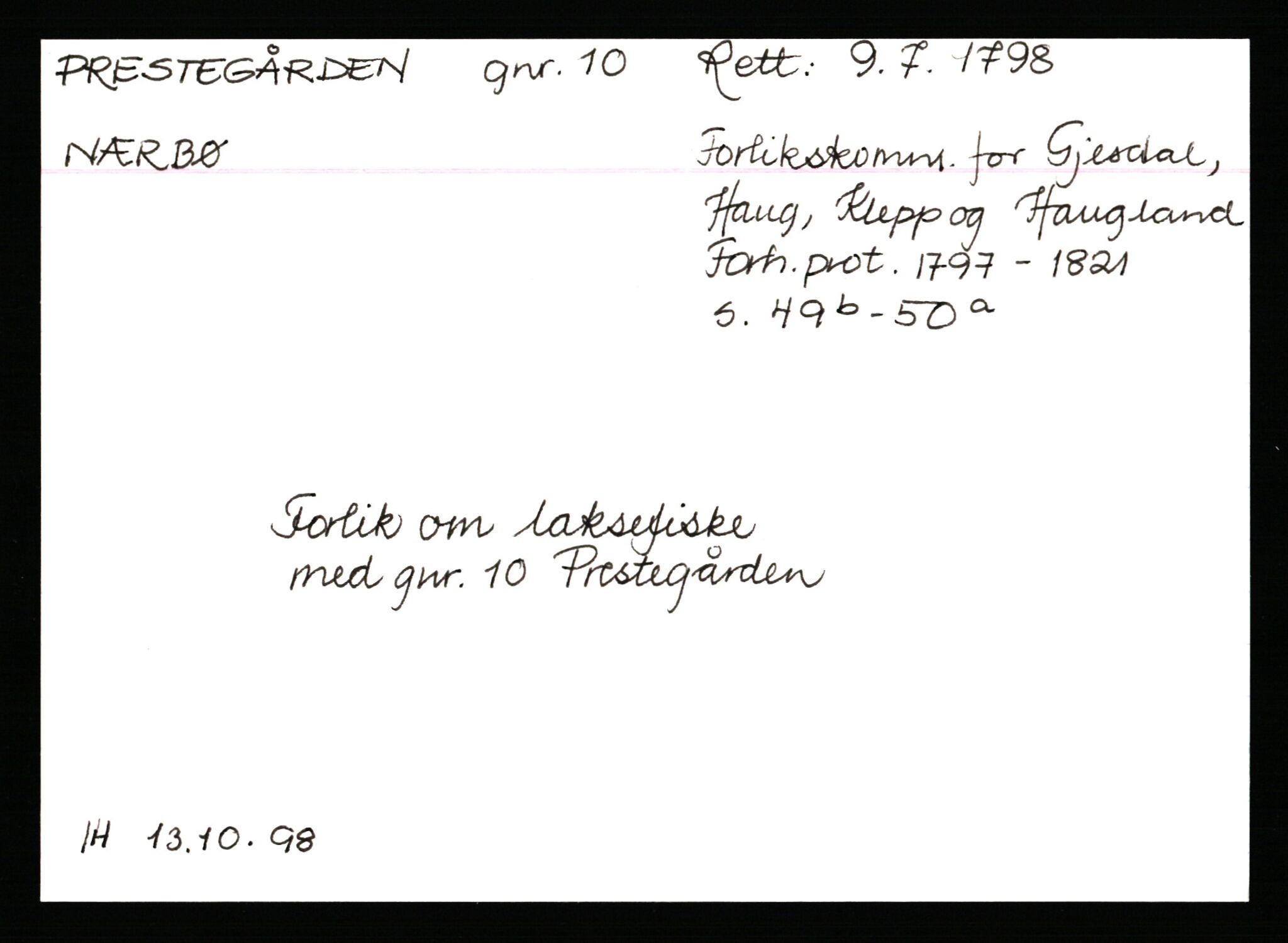 Statsarkivet i Stavanger, AV/SAST-A-101971/03/Y/Ym/L0045: Åstedskort sortert etter gårdsnavn: Prestegården - Rapstad, 1600-1950, s. 53