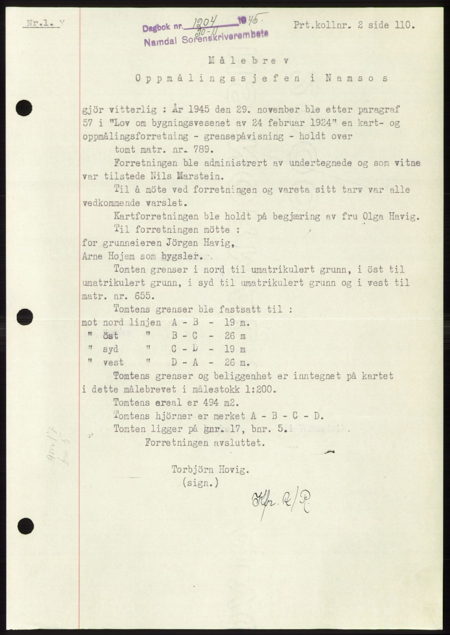 Namdal sorenskriveri, SAT/A-4133/1/2/2C: Pantebok nr. -, 1944-1945, Dagboknr: 1204/1945