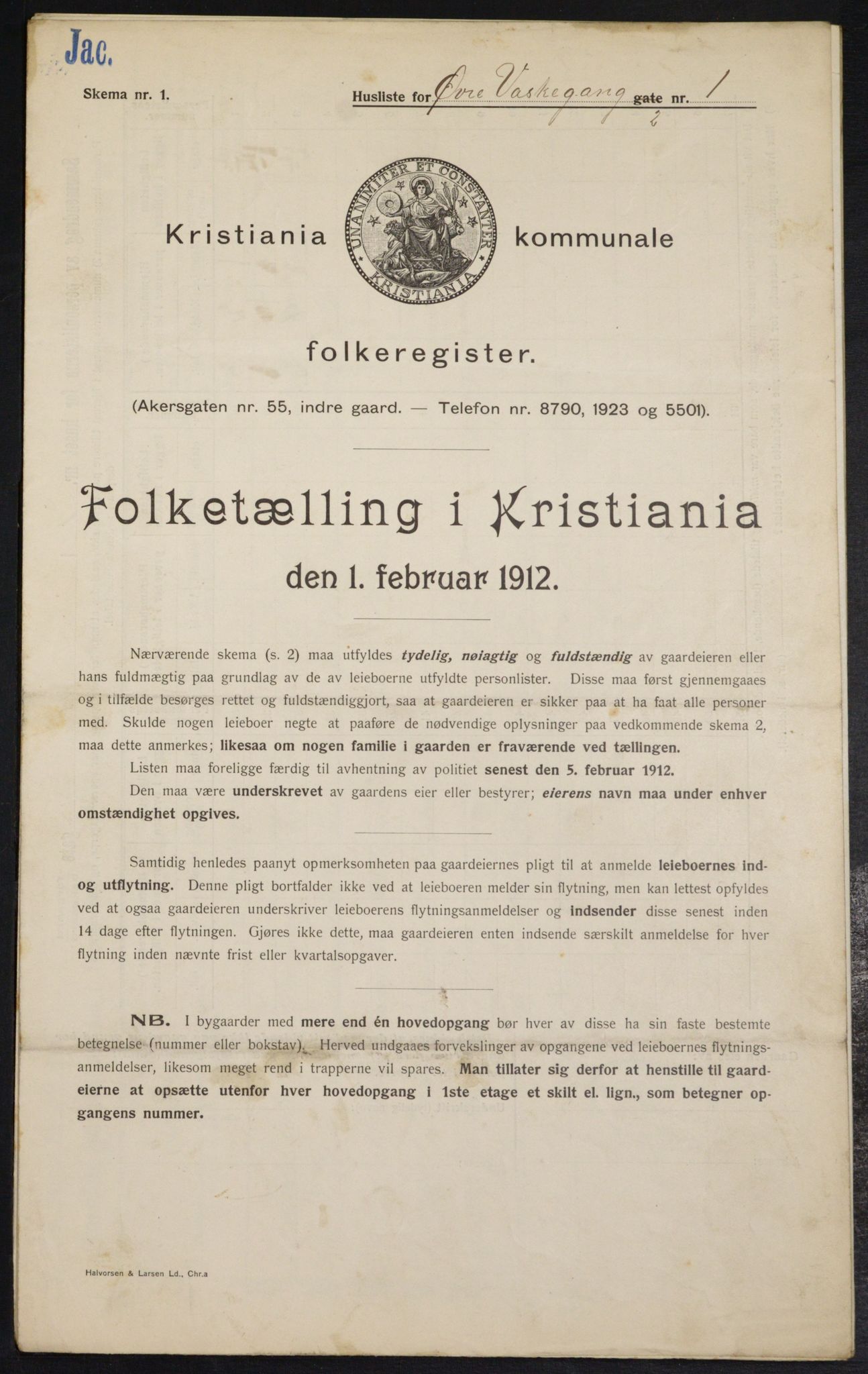 OBA, Kommunal folketelling 1.2.1912 for Kristiania, 1912, s. 130015