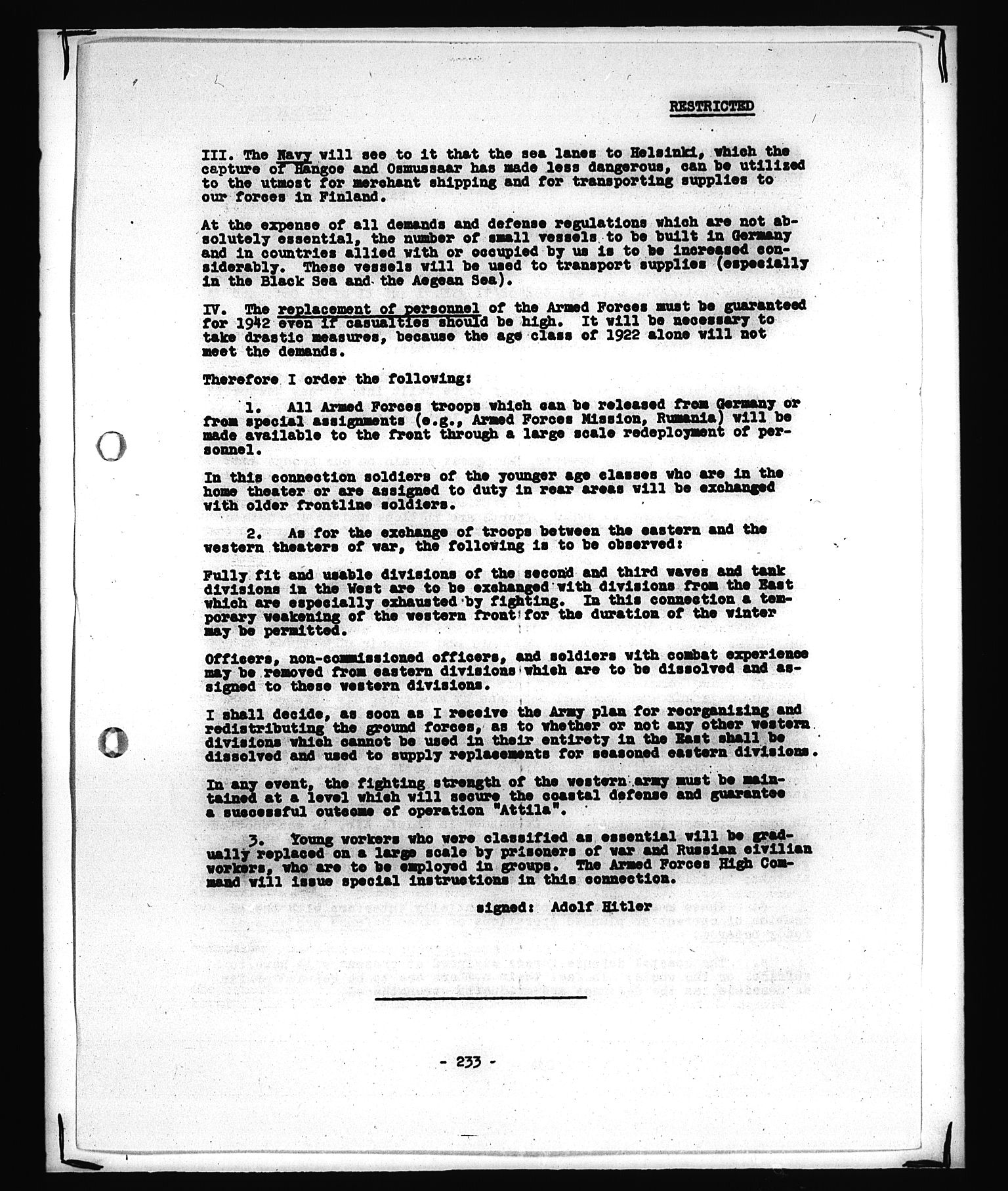 Documents Section, AV/RA-RAFA-2200/V/L0089: Amerikansk mikrofilm "Captured German Documents".
Box No. 728.  FKA jnr. 569/1954., 1939-1945, s. 245