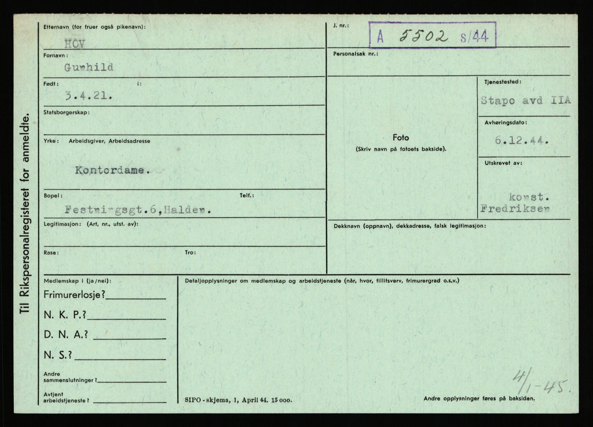 Statspolitiet - Hovedkontoret / Osloavdelingen, AV/RA-S-1329/C/Ca/L0007: Hol - Joelsen, 1943-1945, s. 1089