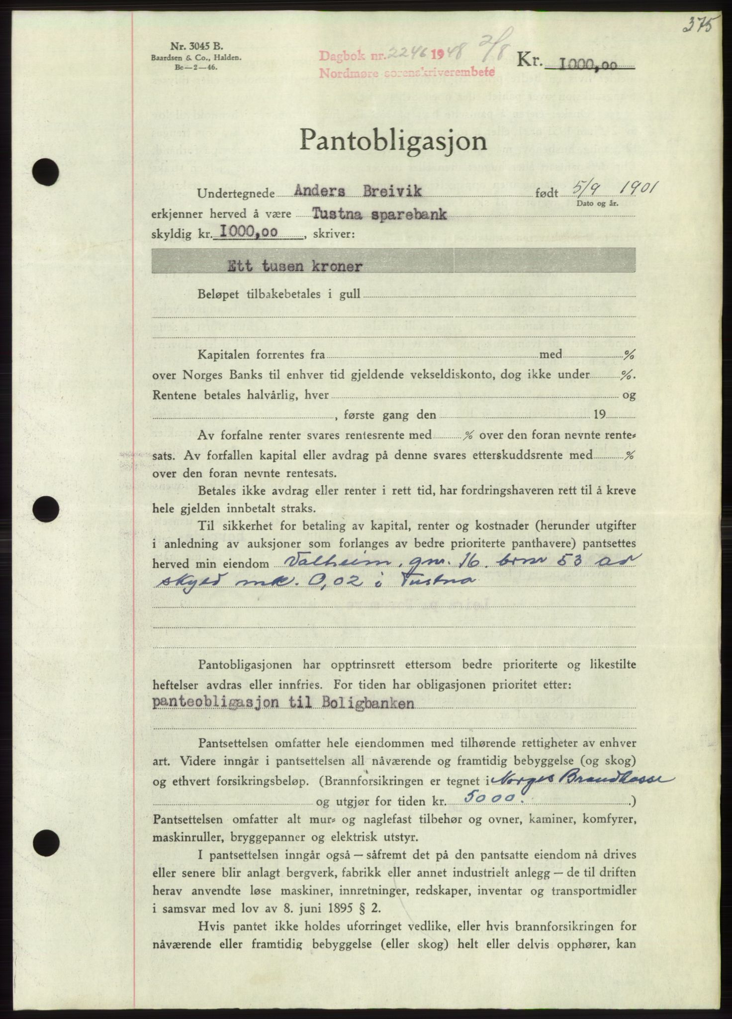 Nordmøre sorenskriveri, SAT/A-4132/1/2/2Ca: Pantebok nr. B99, 1948-1948, Dagboknr: 2246/1948