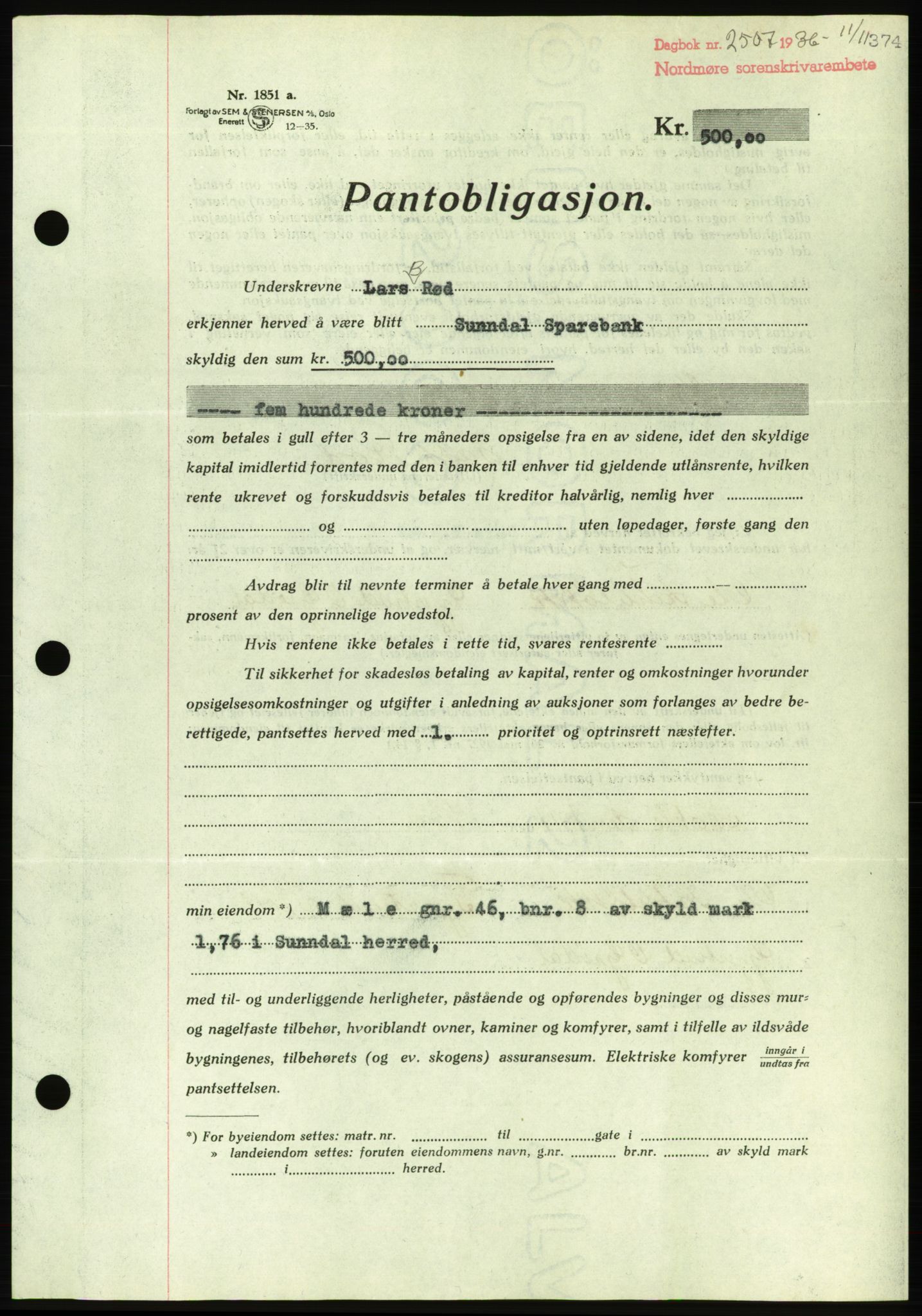 Nordmøre sorenskriveri, AV/SAT-A-4132/1/2/2Ca/L0090: Pantebok nr. B80, 1936-1937, Dagboknr: 2507/1936