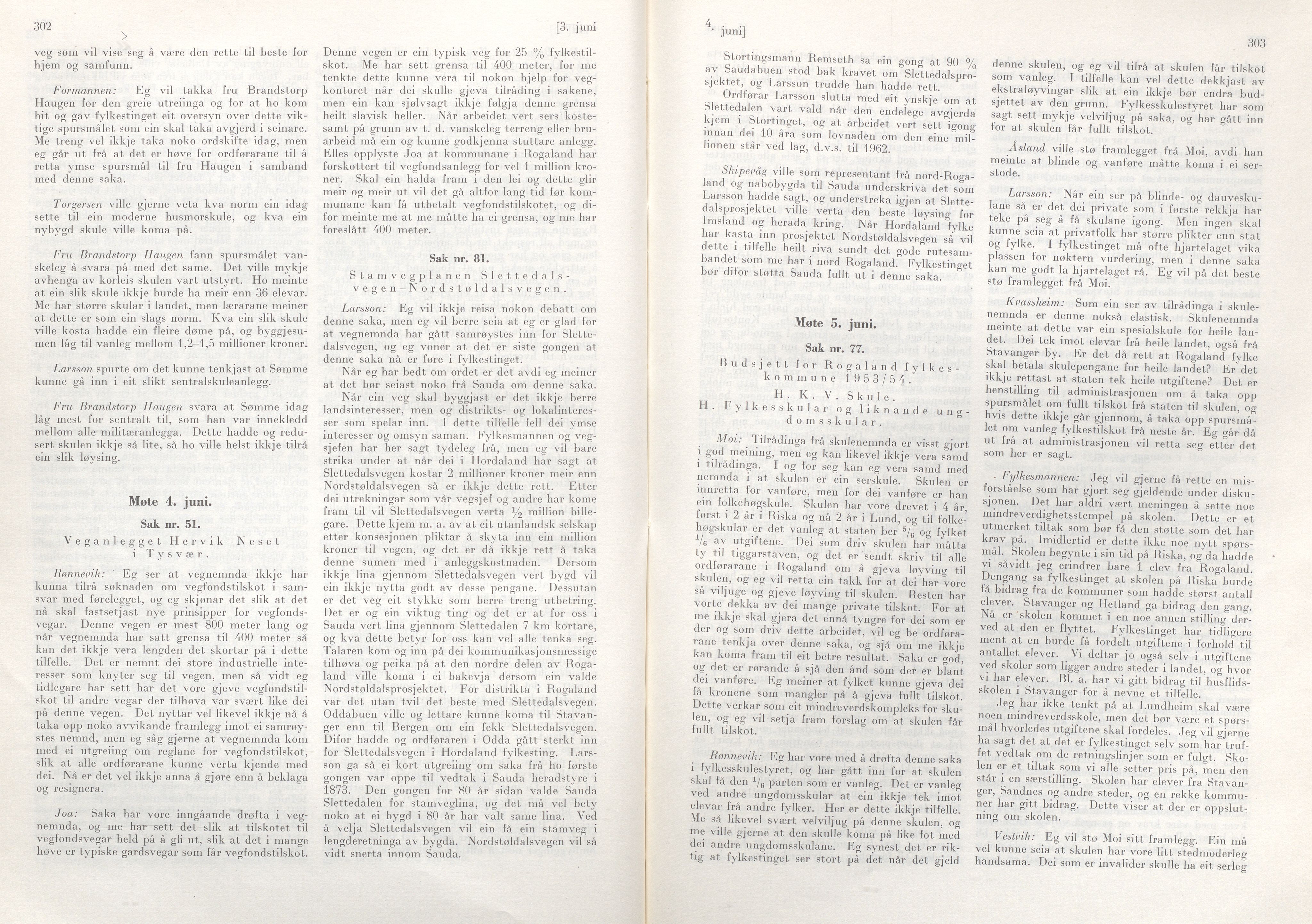Rogaland fylkeskommune - Fylkesrådmannen , IKAR/A-900/A/Aa/Aaa/L0072: Møtebok , 1953, s. 302-303