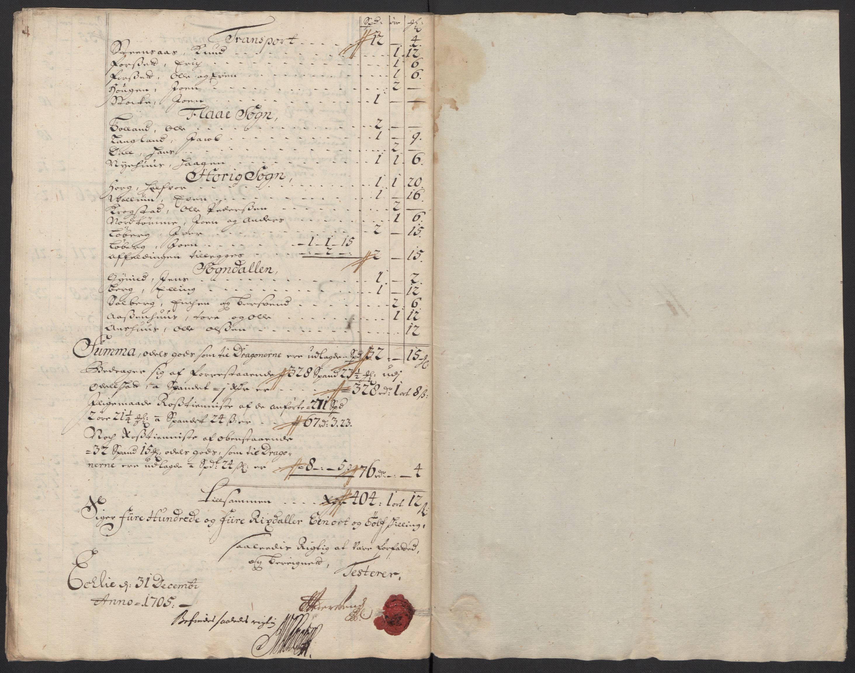 Rentekammeret inntil 1814, Reviderte regnskaper, Fogderegnskap, RA/EA-4092/R60/L3955: Fogderegnskap Orkdal og Gauldal, 1705, s. 441