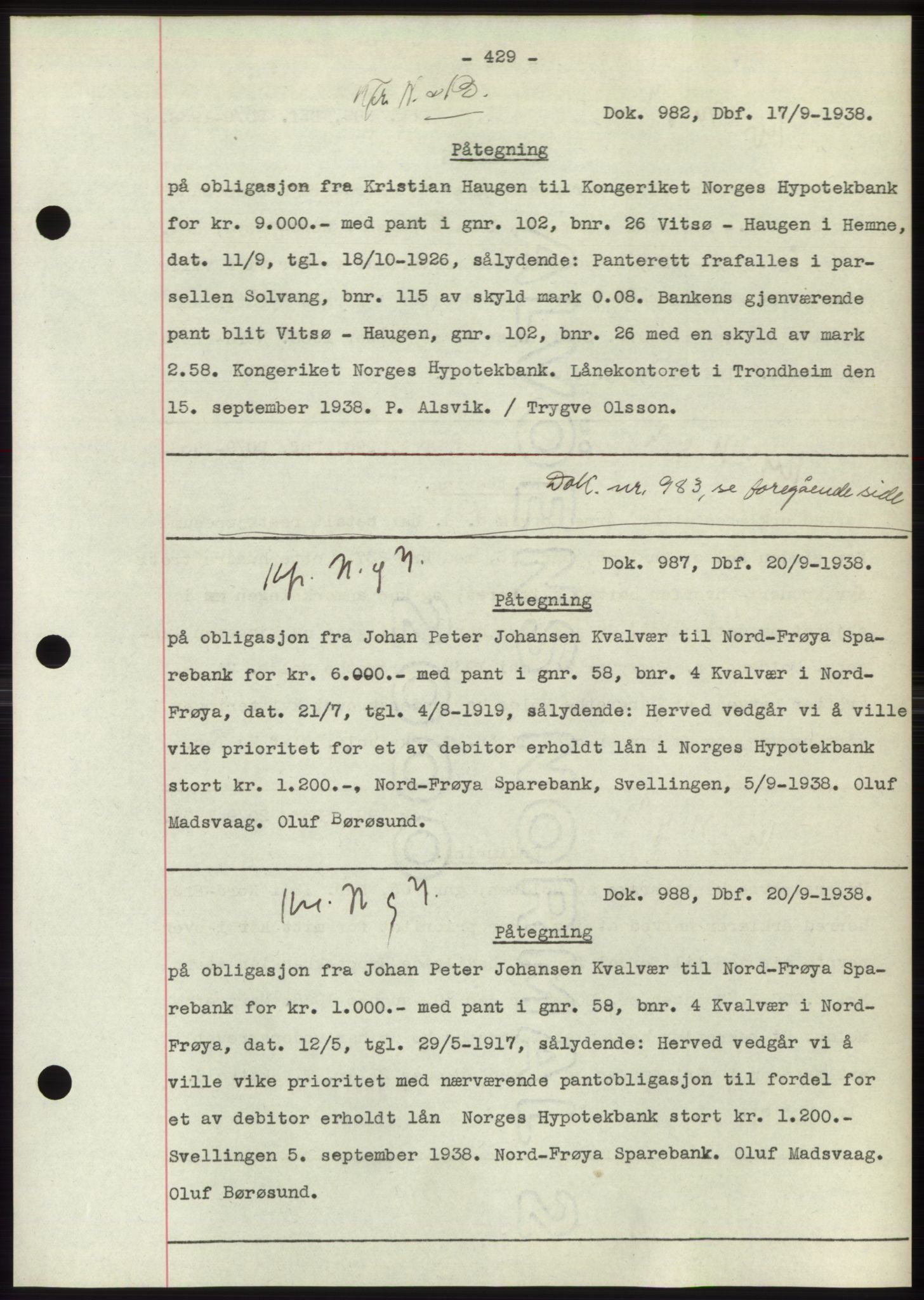Hitra sorenskriveri, AV/SAT-A-0018/2/2C/2Ca: Pantebok nr. C1, 1936-1945, Dagboknr: 987/1938