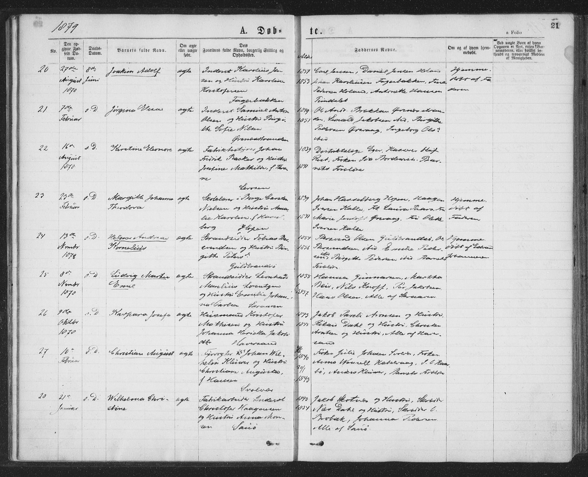 Ministerialprotokoller, klokkerbøker og fødselsregistre - Nordland, SAT/A-1459/874/L1058: Ministerialbok nr. 874A02, 1878-1883, s. 21