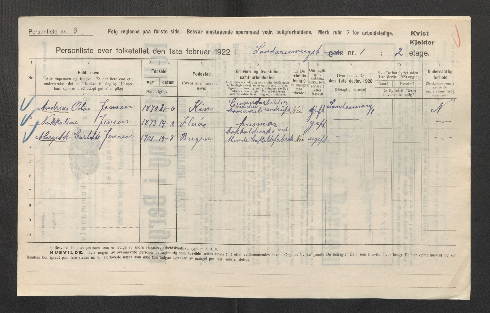 SAB, Kommunal folketelling 1922 for Bergen kjøpstad, 1922, s. 22181