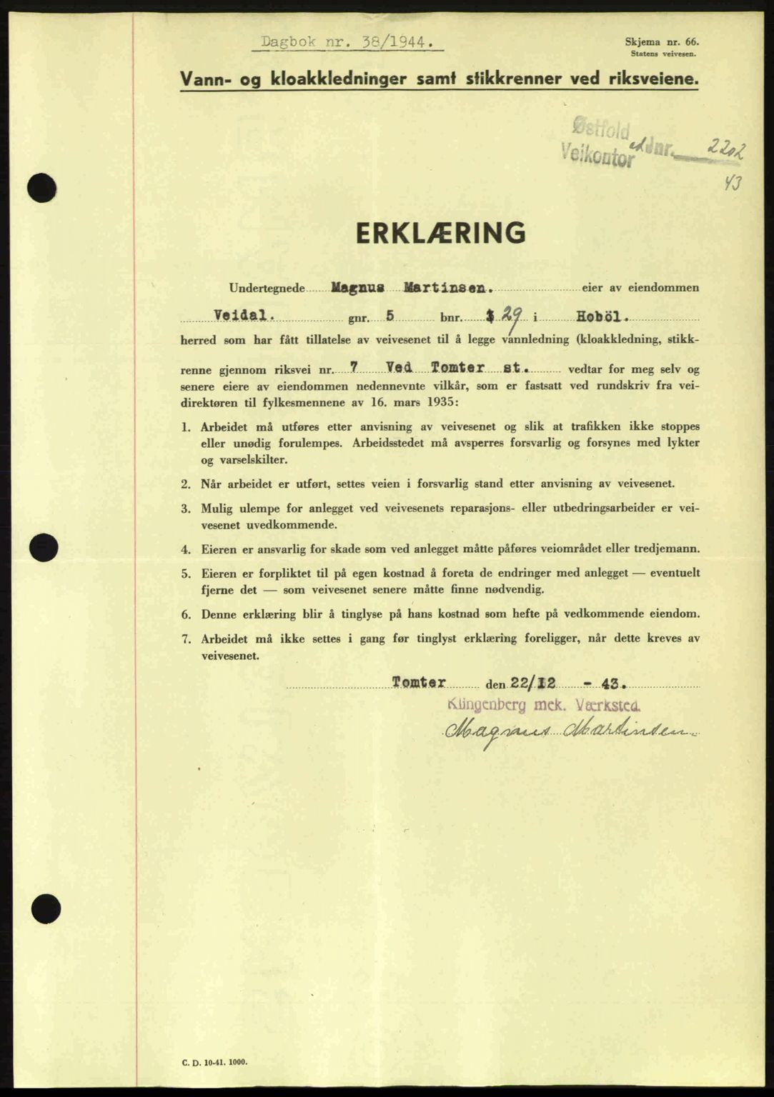 Moss sorenskriveri, SAO/A-10168: Pantebok nr. A12, 1943-1944, Dagboknr: 38/1944