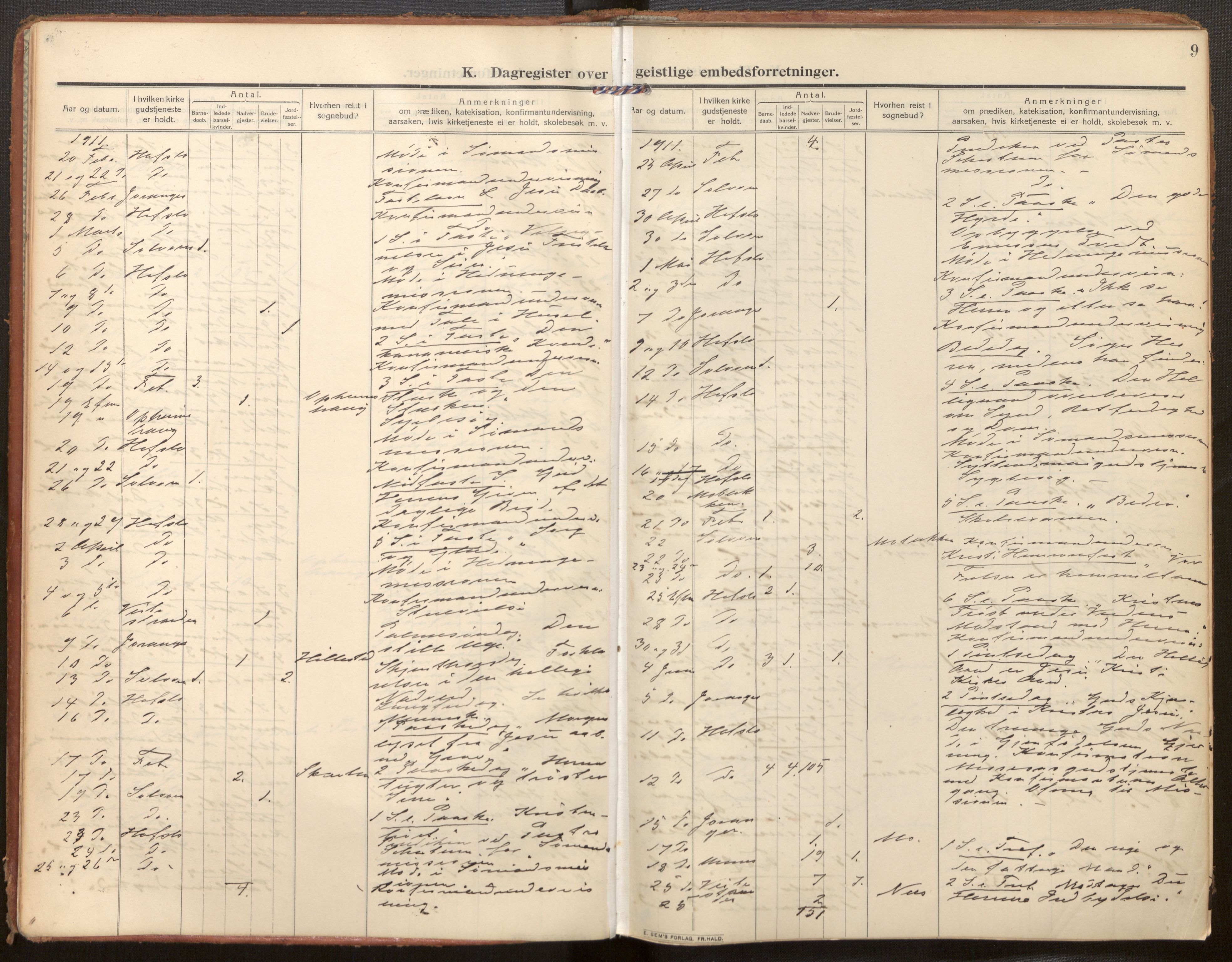 Hafslo sokneprestembete, SAB/A-80301/H/Haa/Haaf/L0004: Dagregister nr. F 4, 1909-1941, s. 9