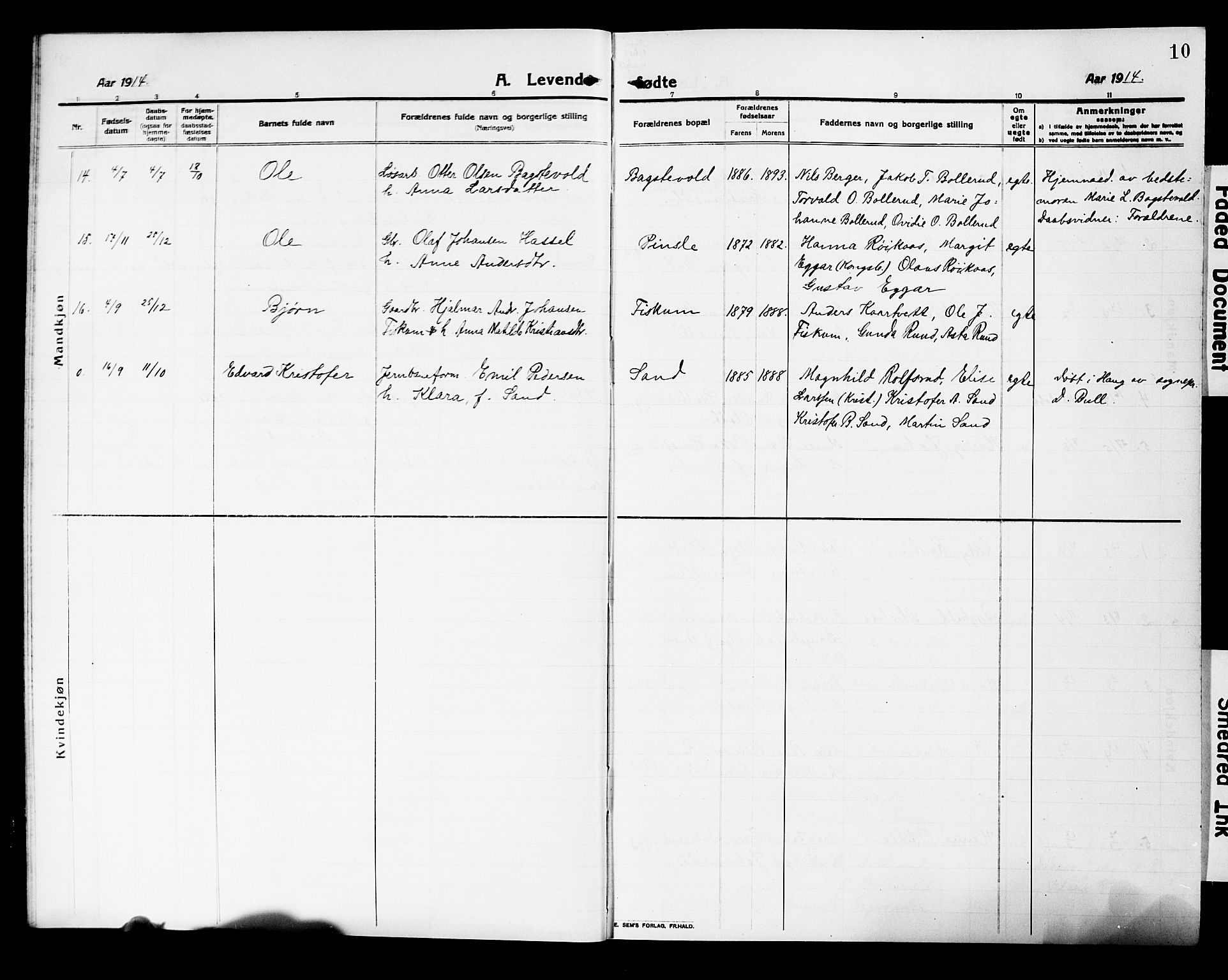 Fiskum kirkebøker, AV/SAKO-A-15/G/Ga/L0006: Klokkerbok nr. 6, 1913-1927, s. 10
