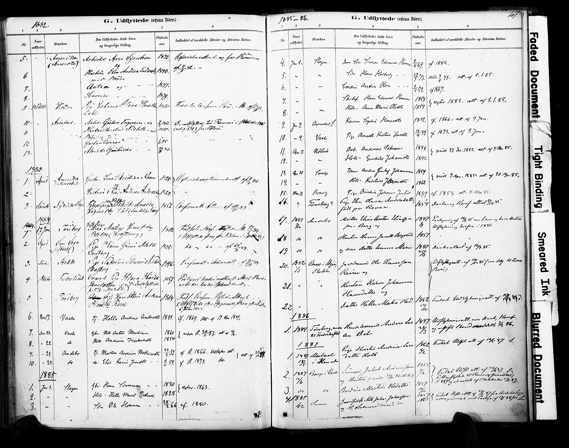 Ramnes kirkebøker, AV/SAKO-A-314/F/Fa/L0007: Ministerialbok nr. I 7, 1878-1895, s. 606-607
