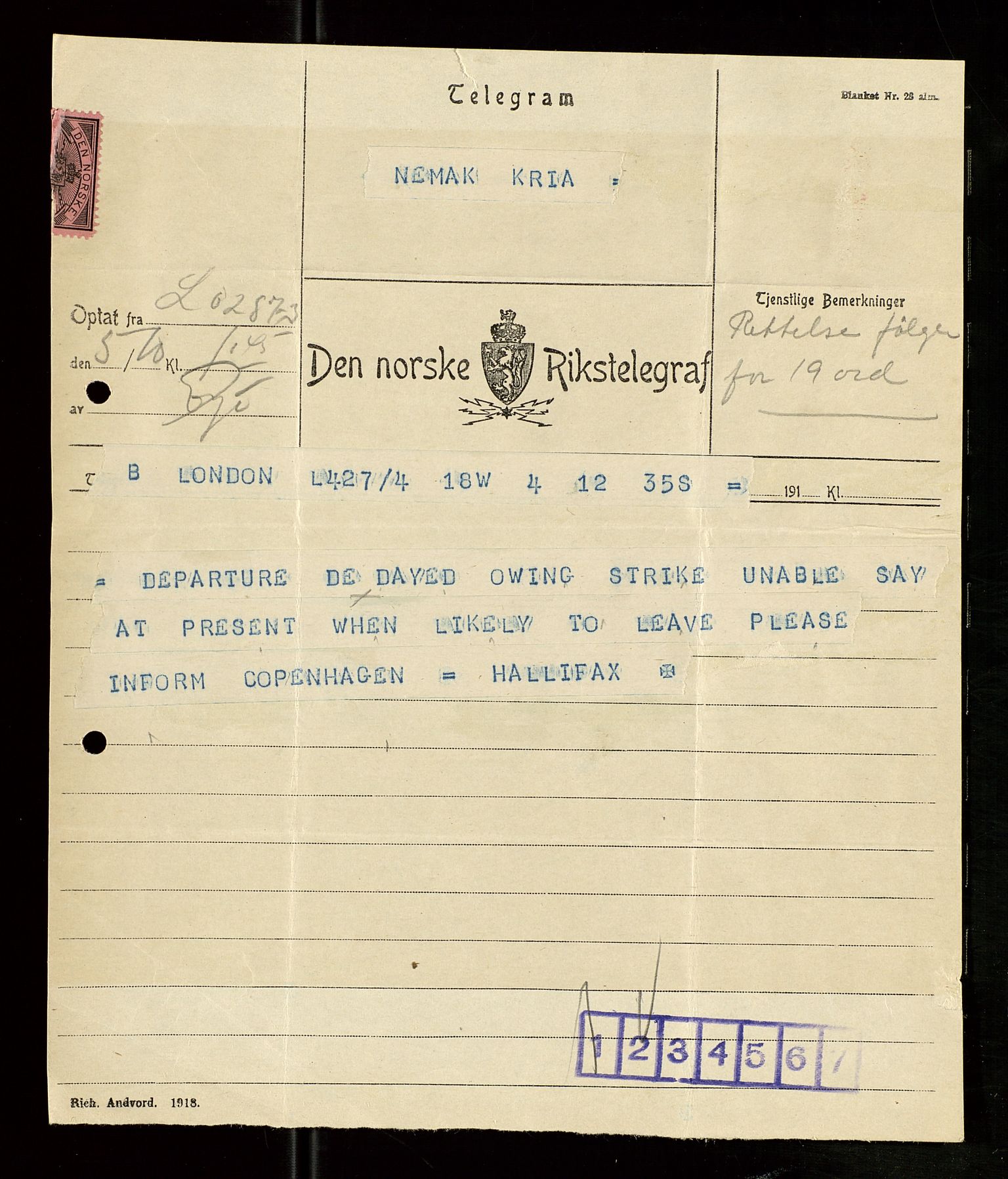 Pa 1521 - A/S Norske Shell, AV/SAST-A-101915/E/Ea/Eaa/L0007: Sjefskorrespondanse, 1919, s. 490