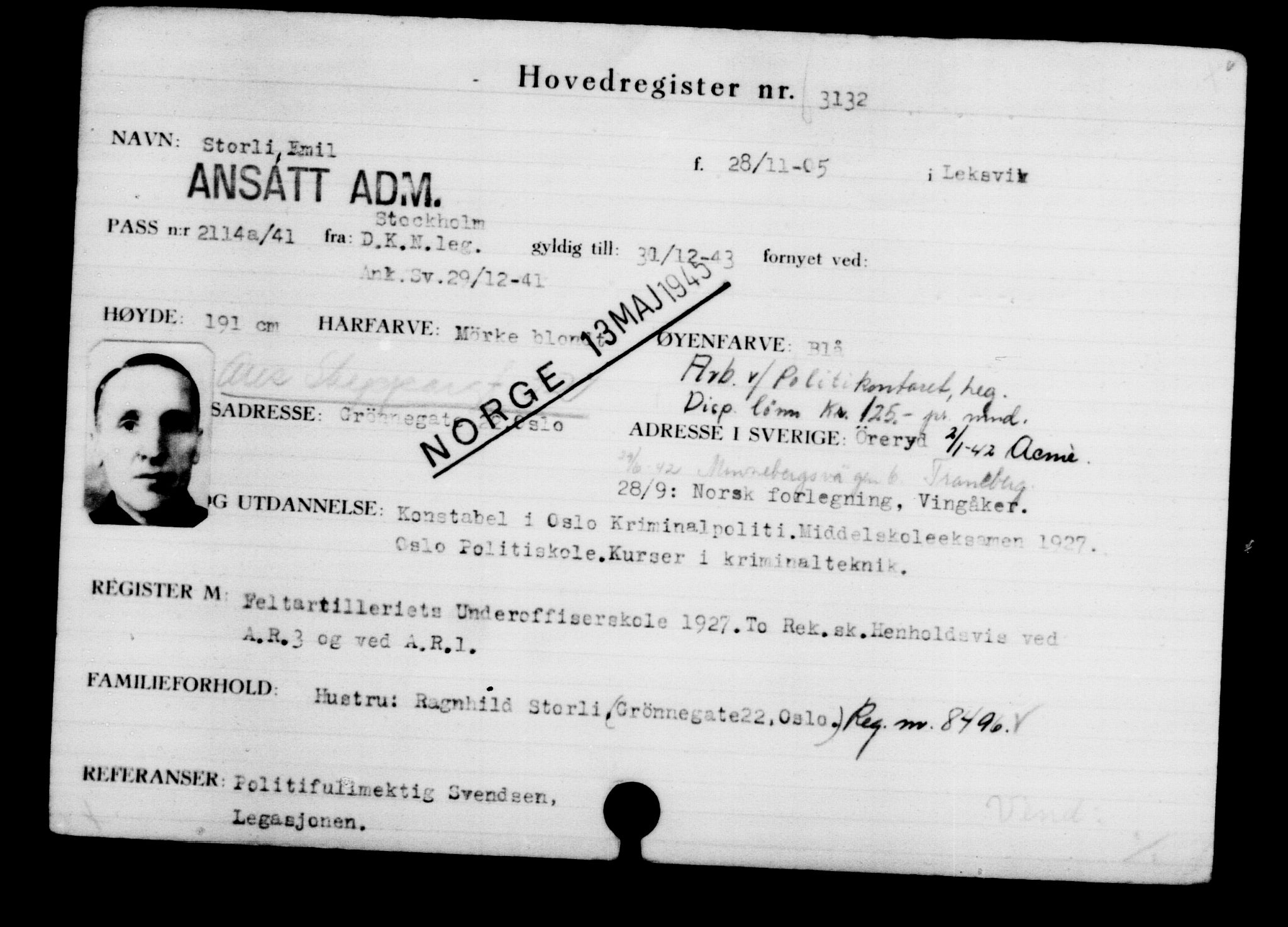 Utenriksstasjonene, Legasjonen i Stockholm, Flyktningkontoret, AV/RA-S-6753/V/Va/L0003: Kjesäterkartoteket, flyktninger med registreringsnr. 2001-3495, 1940-1945, s. 1570