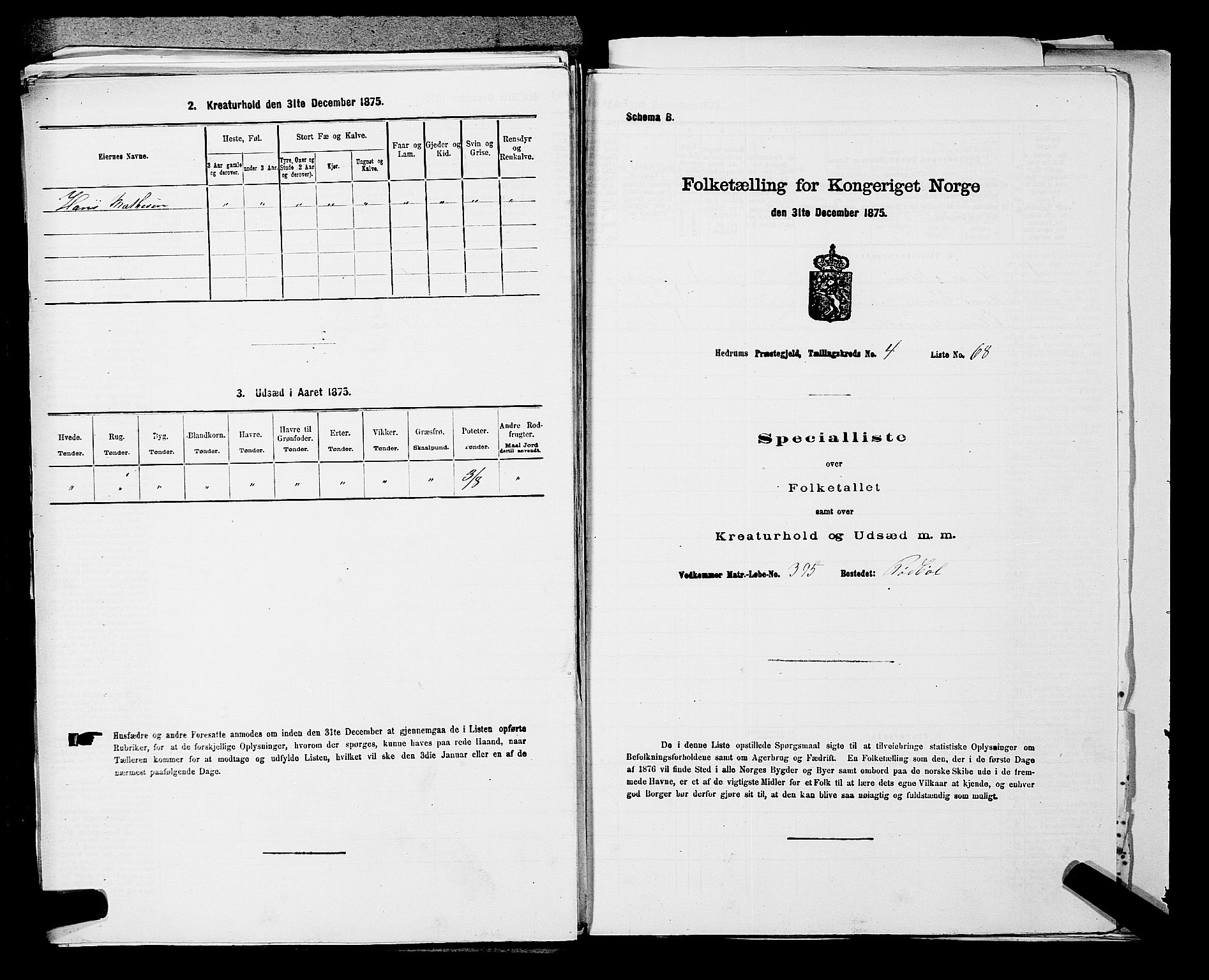 SAKO, Folketelling 1875 for 0727P Hedrum prestegjeld, 1875, s. 483