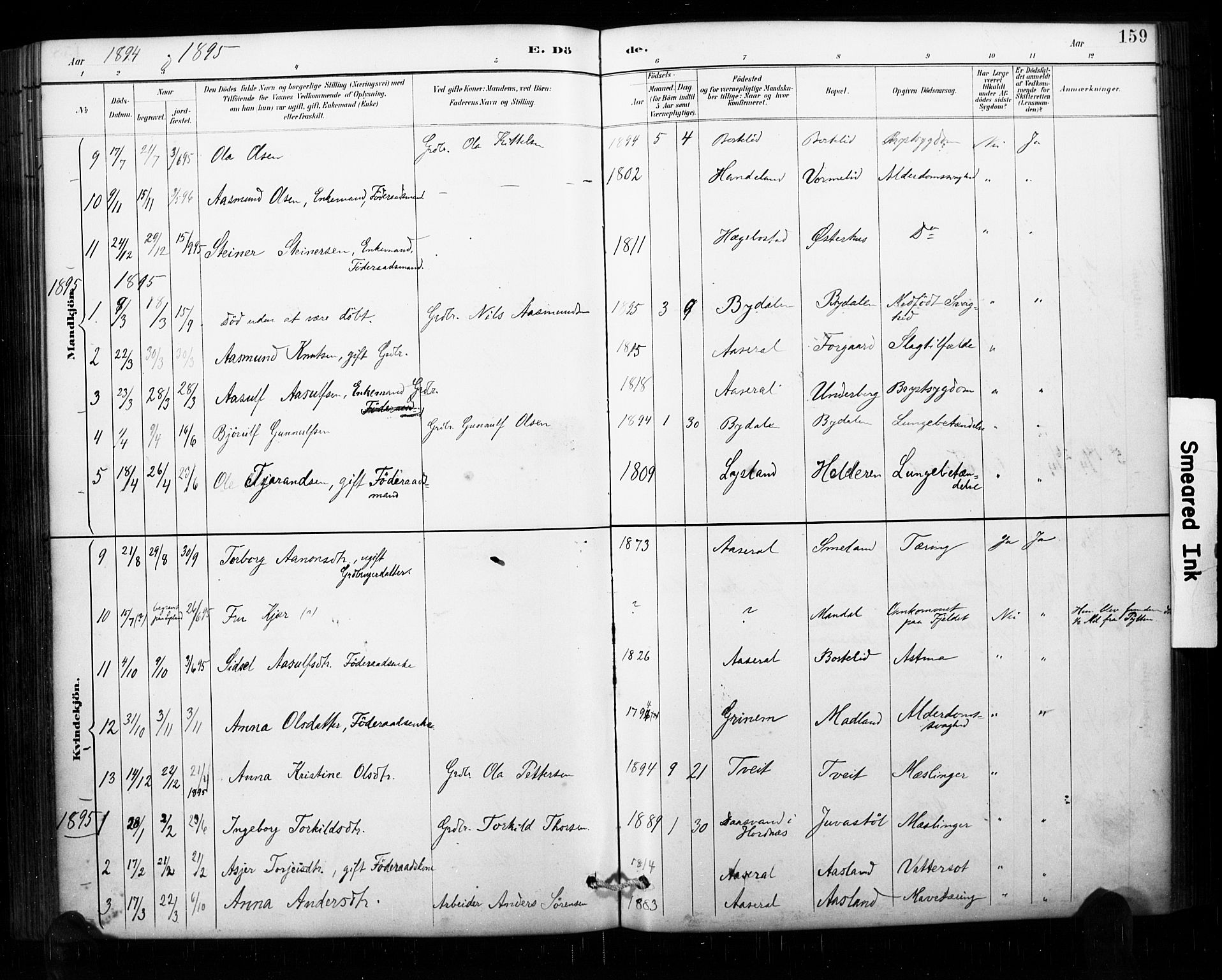 Åseral sokneprestkontor, AV/SAK-1111-0051/F/Fa/L0003: Ministerialbok nr. A 3, 1884-1901, s. 159