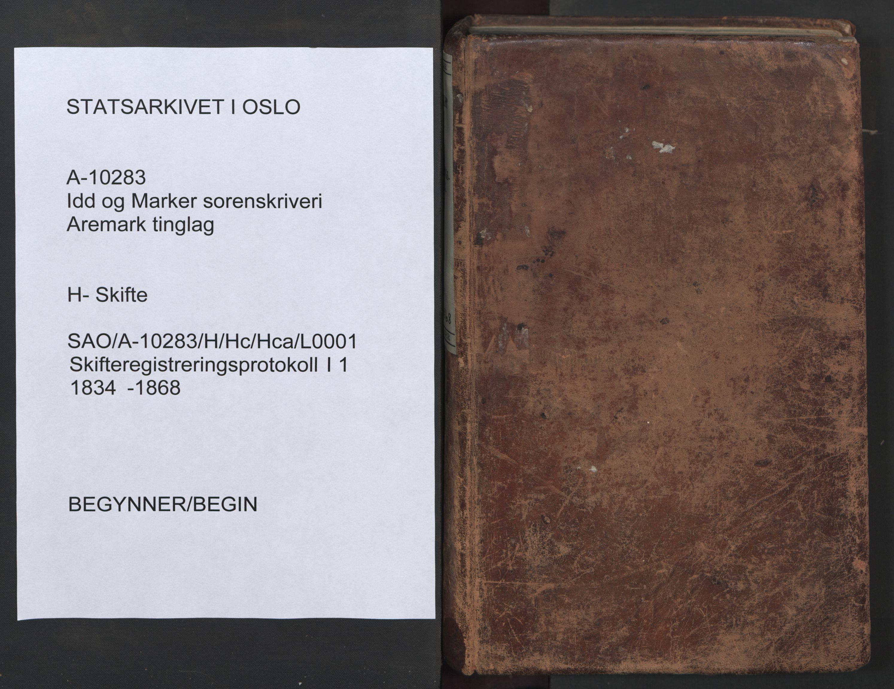 Idd og Marker sorenskriveri, SAO/A-10283/H/Hc/Hca/L0001: Skifteregistreringsprotokoll, 1834-1868
