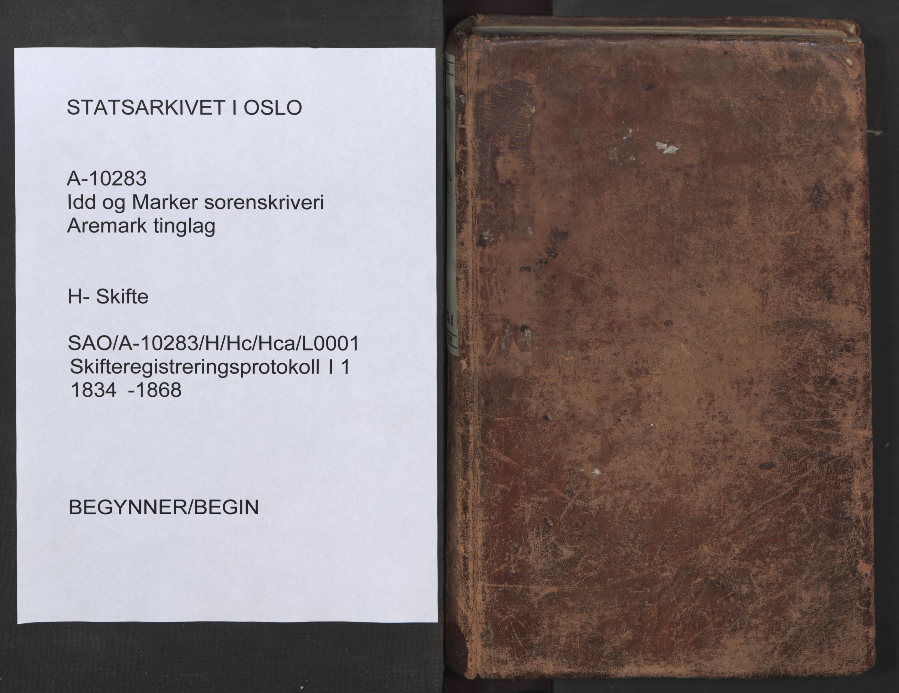 Idd og Marker sorenskriveri, AV/SAO-A-10283/H/Hc/Hca/L0001: Skifteregistreringsprotokoll, 1834-1868