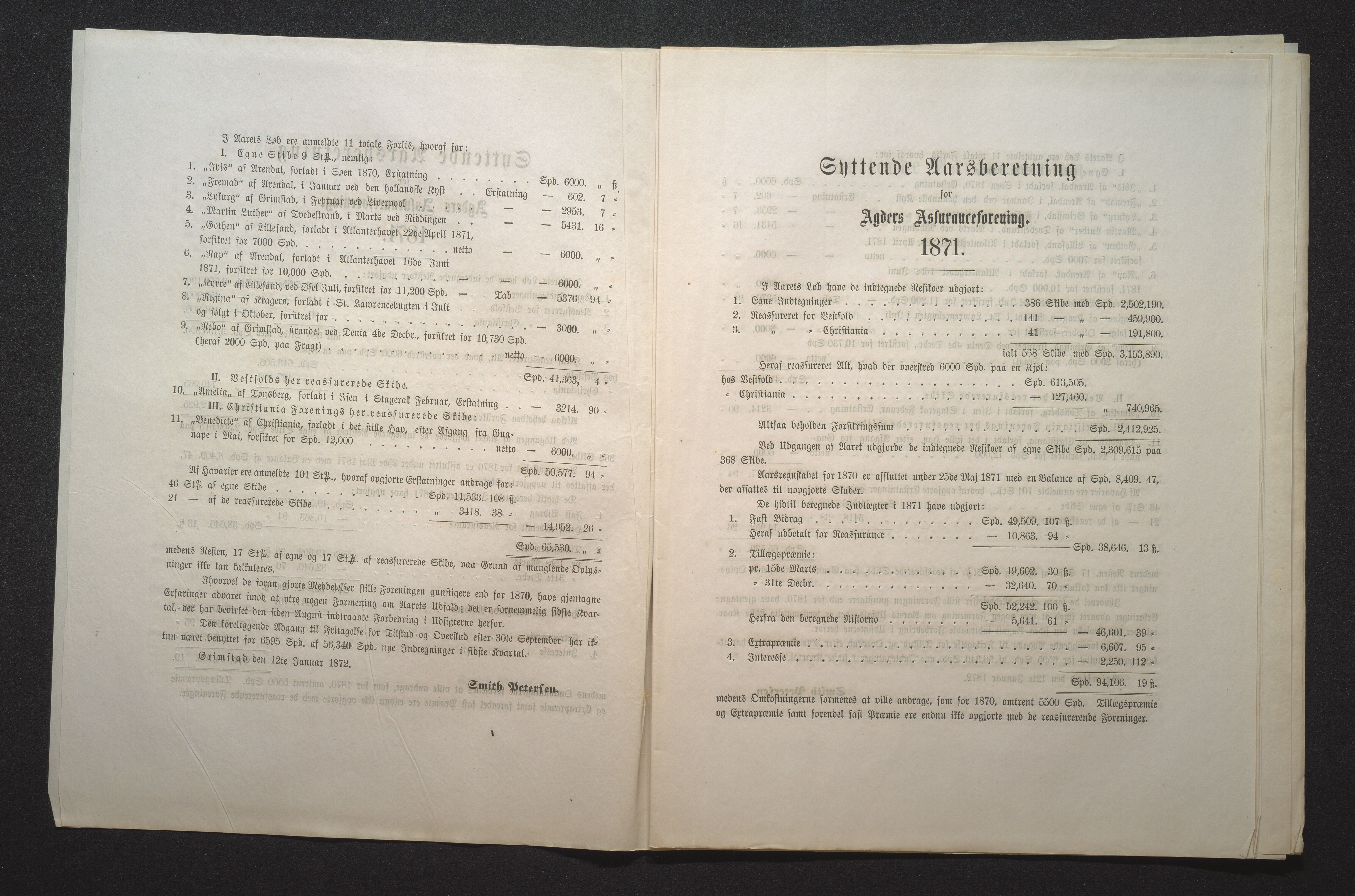 Agders Gjensidige Assuranceforening, AAKS/PA-1718/05/L0001: Regnskap, seilavdeling, pakkesak, 1855-1880