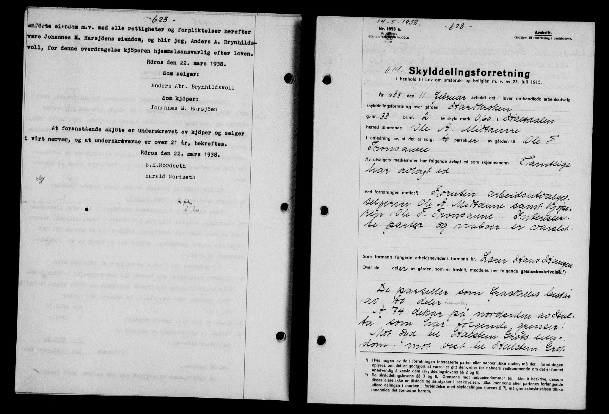 Gauldal sorenskriveri, SAT/A-0014/1/2/2C/L0048: Pantebok nr. 51-52, 1937-1938, s. 623, Dagboknr: 614/1938