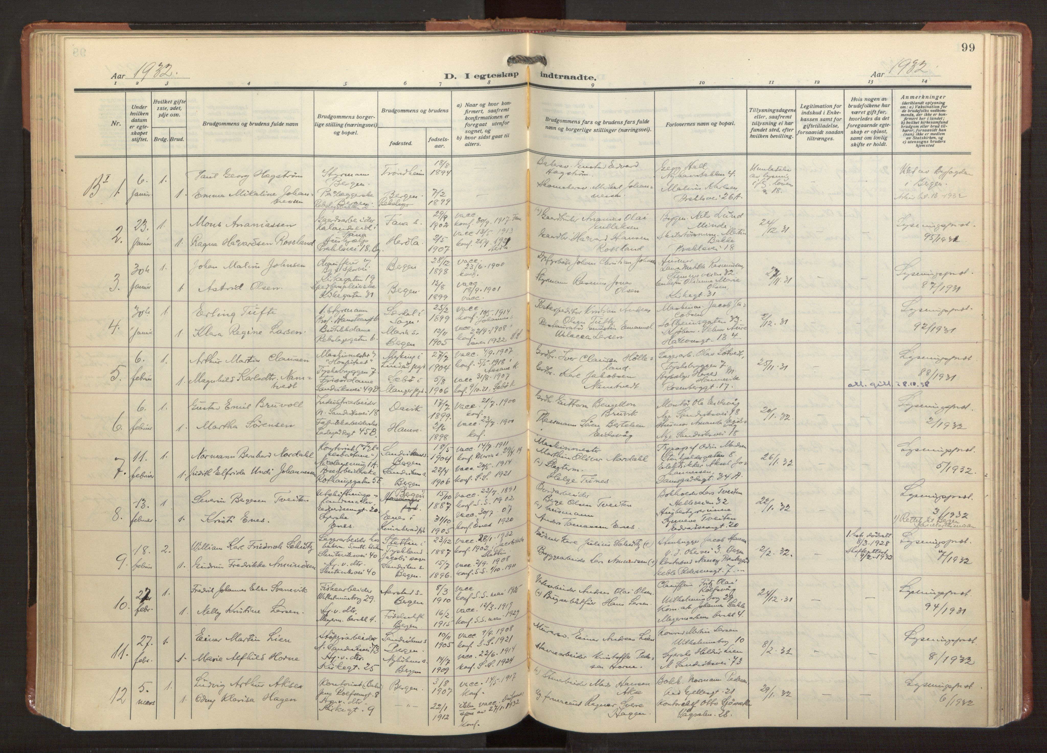 Sandviken Sokneprestembete, AV/SAB-A-77601/H/Ha/L0016: Ministerialbok nr. D 3, 1923-1940, s. 99