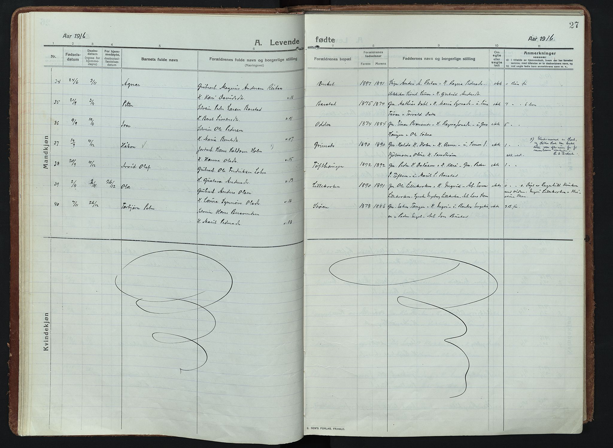 Alvdal prestekontor, SAH/PREST-060/H/Ha/Haa/L0005: Ministerialbok nr. 5, 1913-1930, s. 27