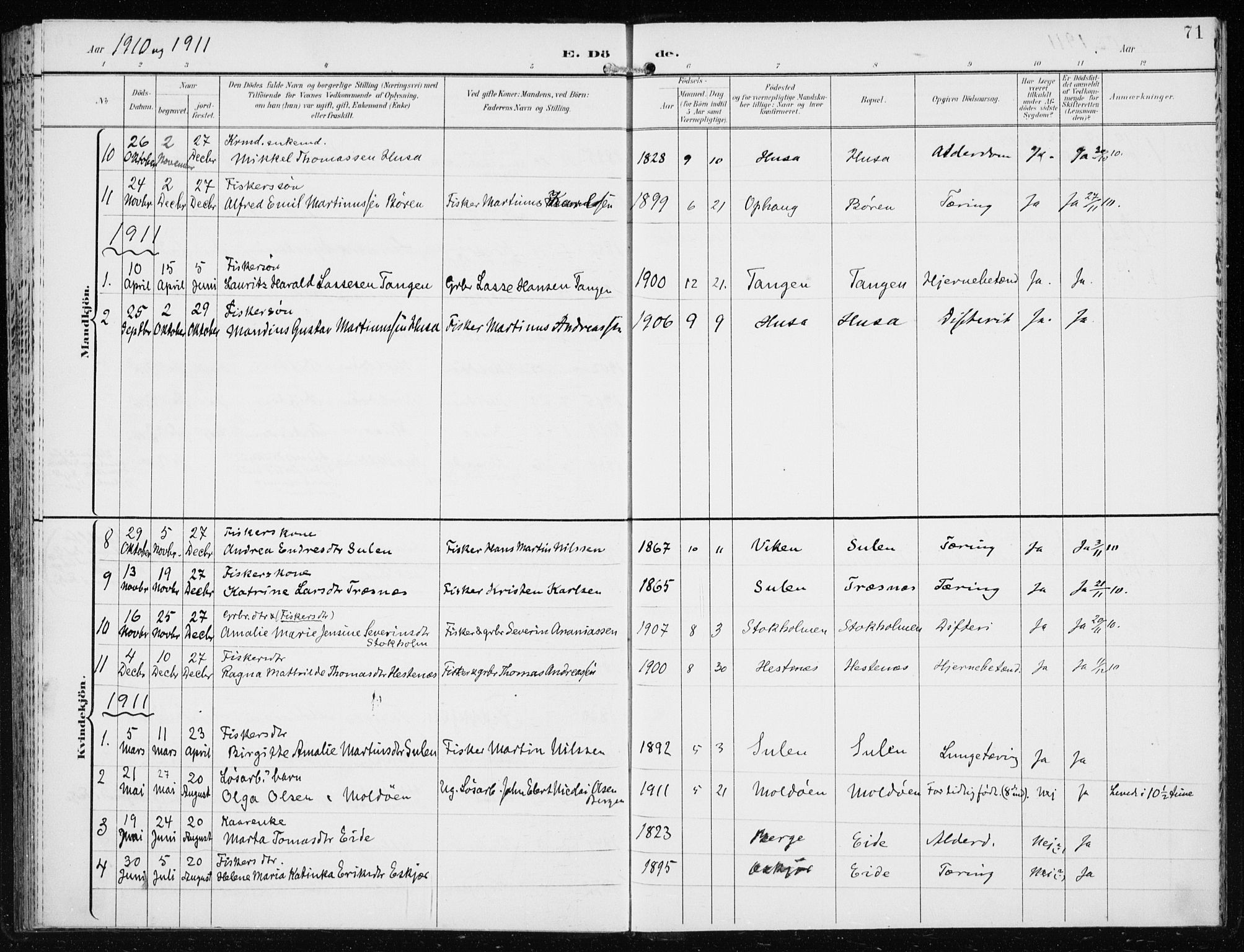 Lindås Sokneprestembete, AV/SAB-A-76701/H/Haa/Haad/L0002: Ministerialbok nr. D  2, 1897-1912, s. 71