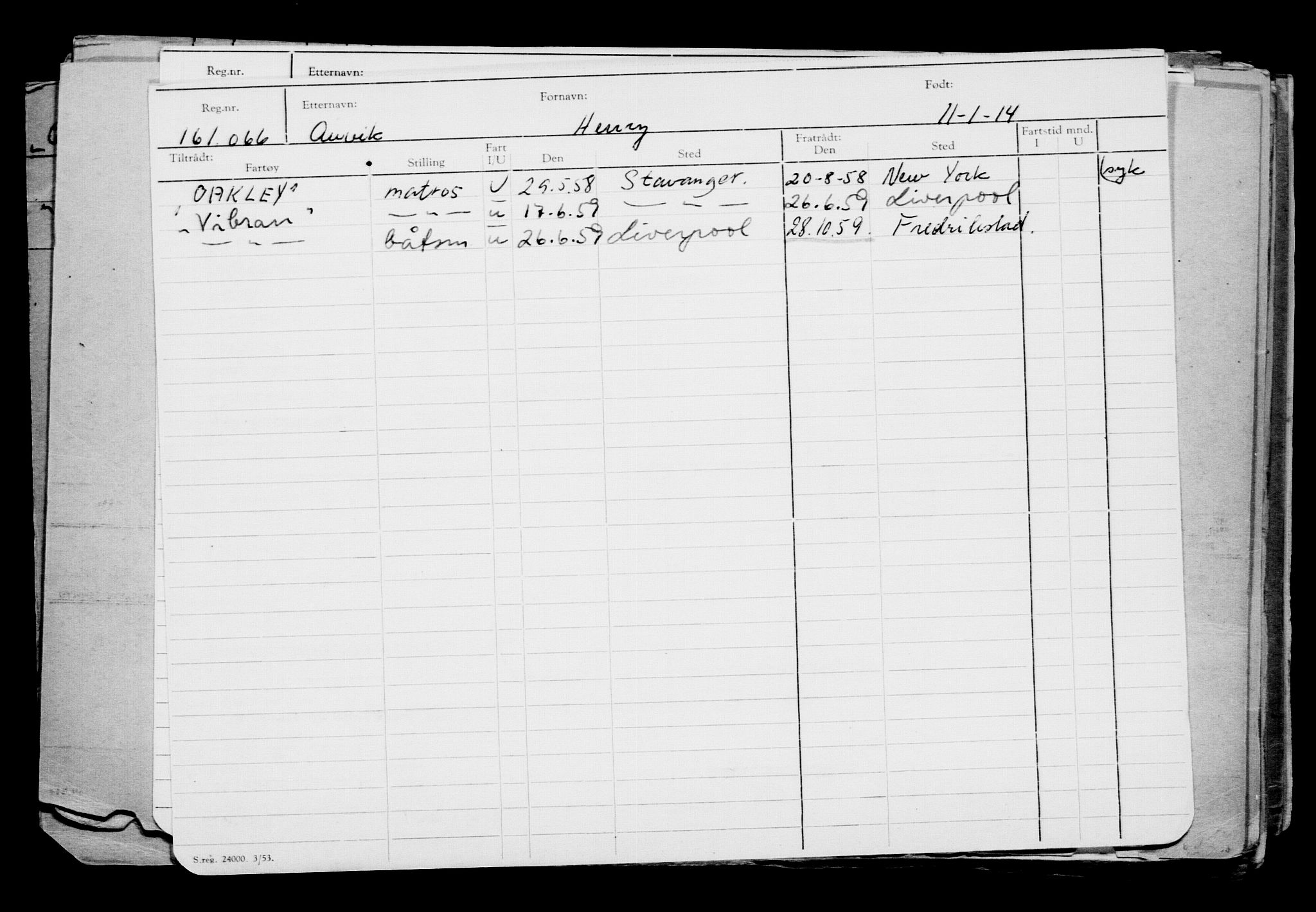 Direktoratet for sjømenn, RA/S-3545/G/Gb/L0118: Hovedkort, 1914, s. 2