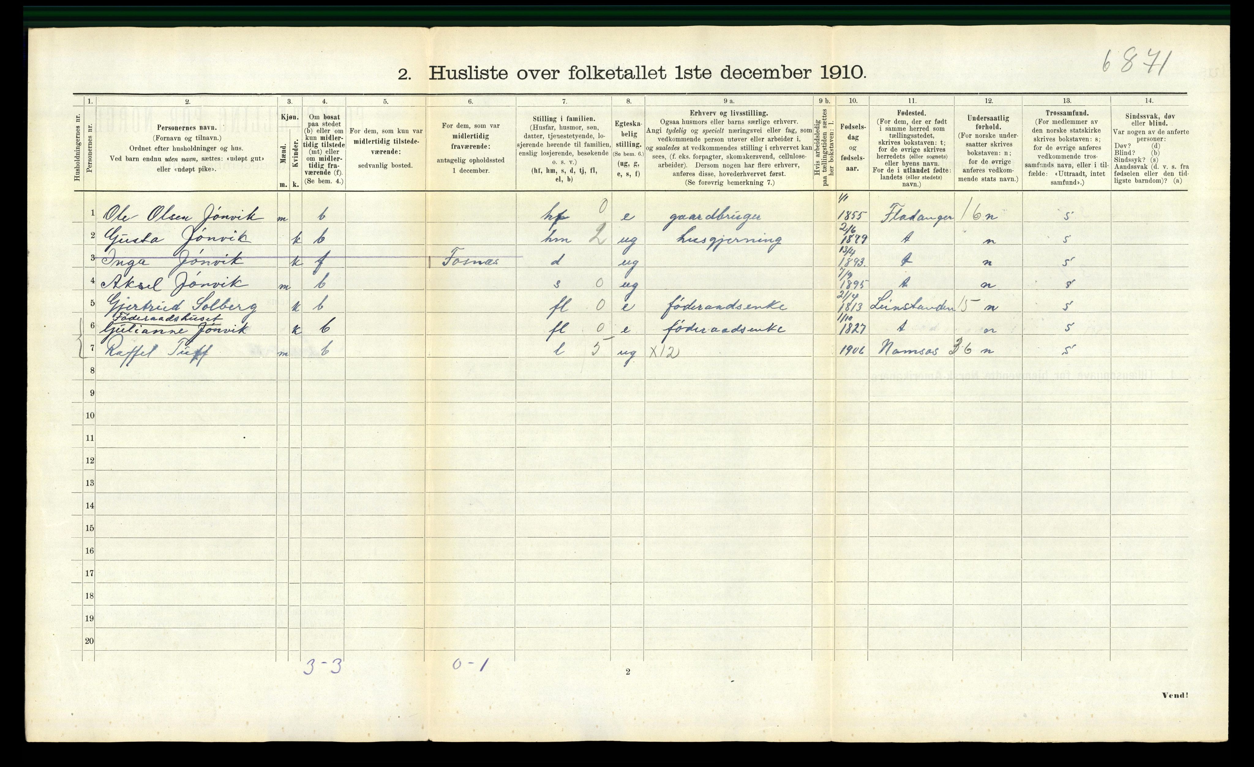 RA, Folketelling 1910 for 1748 Fosnes herred, 1910, s. 264