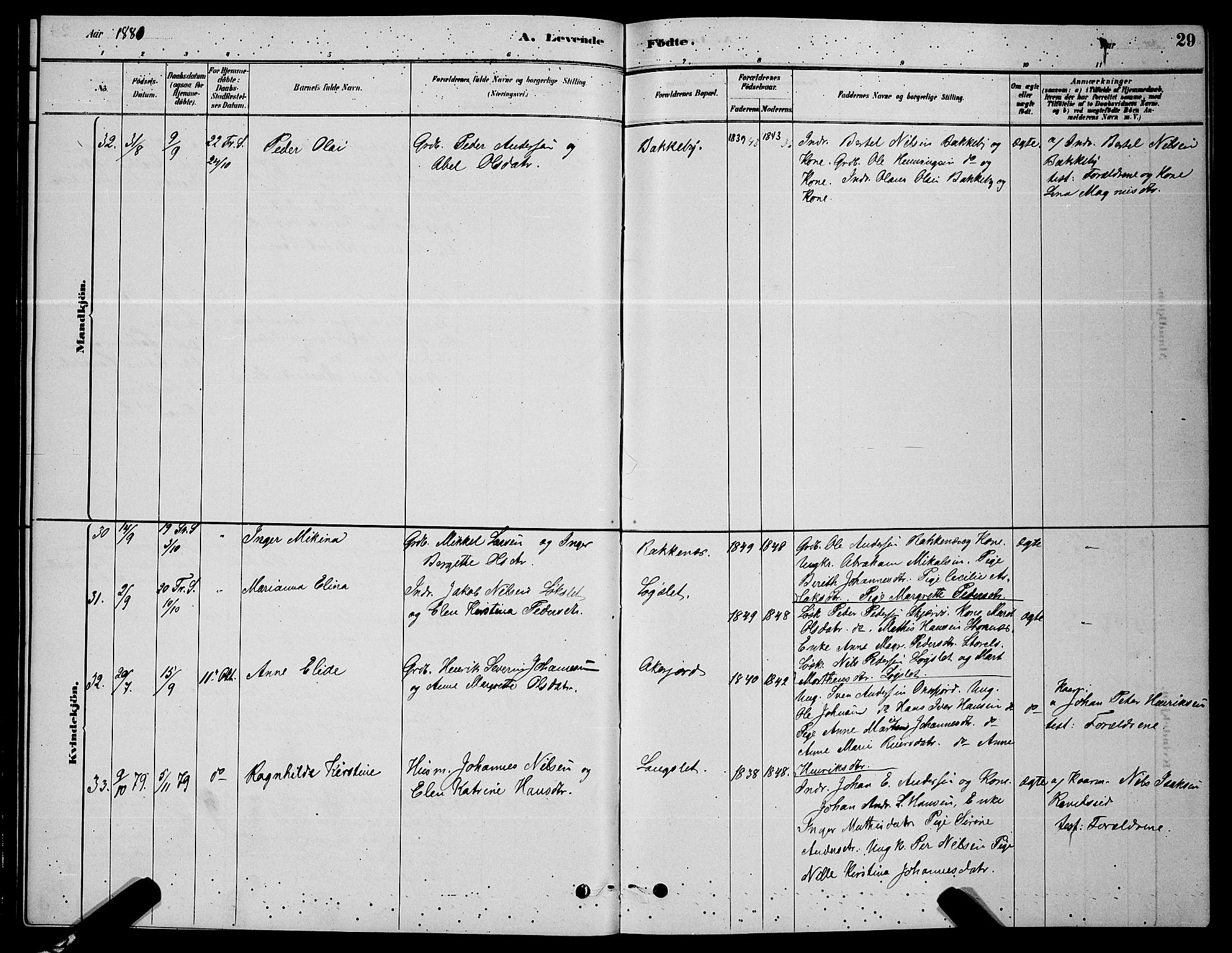 Skjervøy sokneprestkontor, AV/SATØ-S-1300/H/Ha/Hab/L0006klokker: Klokkerbok nr. 6, 1878-1888, s. 29