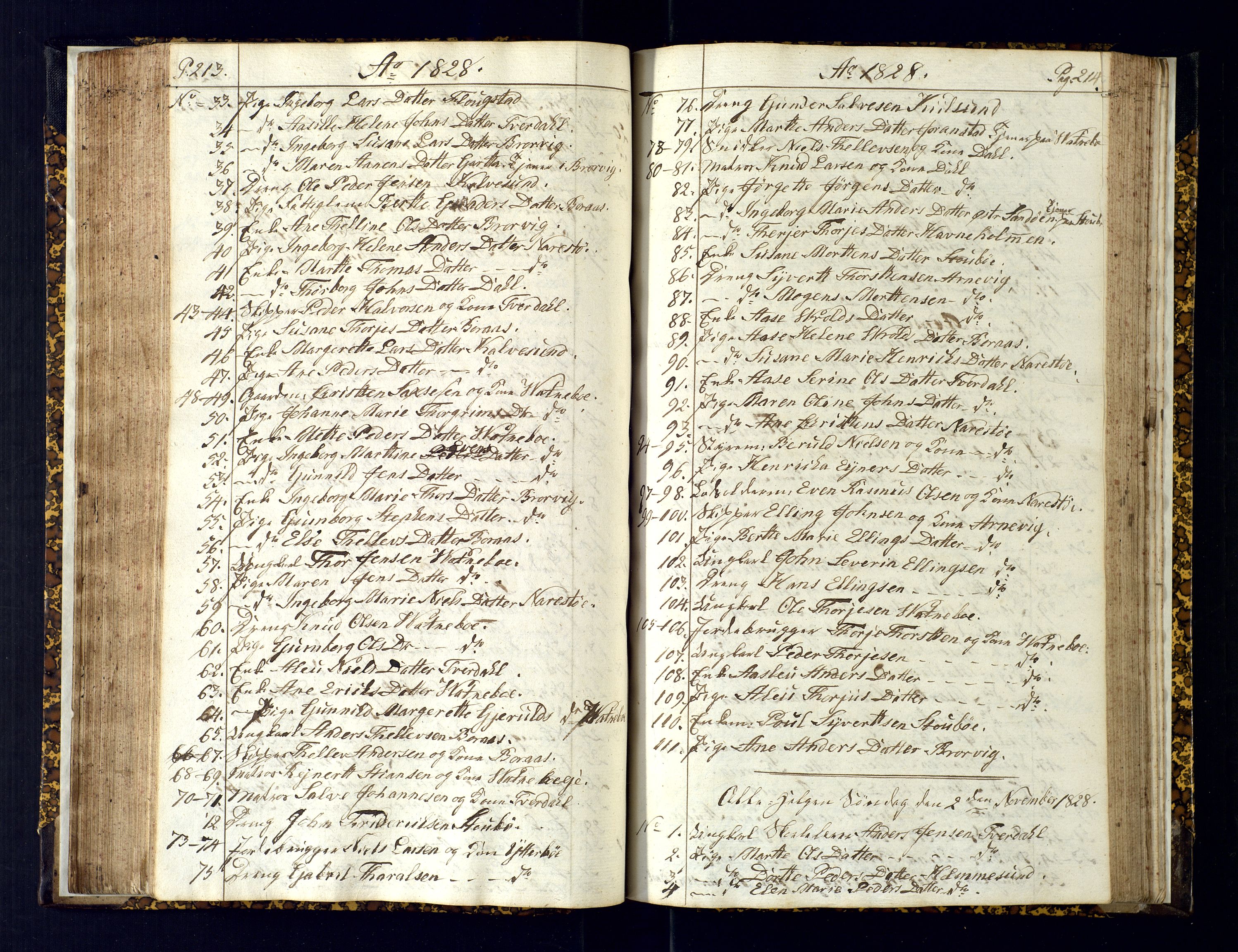 Dypvåg sokneprestkontor, AV/SAK-1111-0007/F/Fc/Fcb/L0001: Kommunikantprotokoll nr. C-1, 1813-1840, s. 213-214