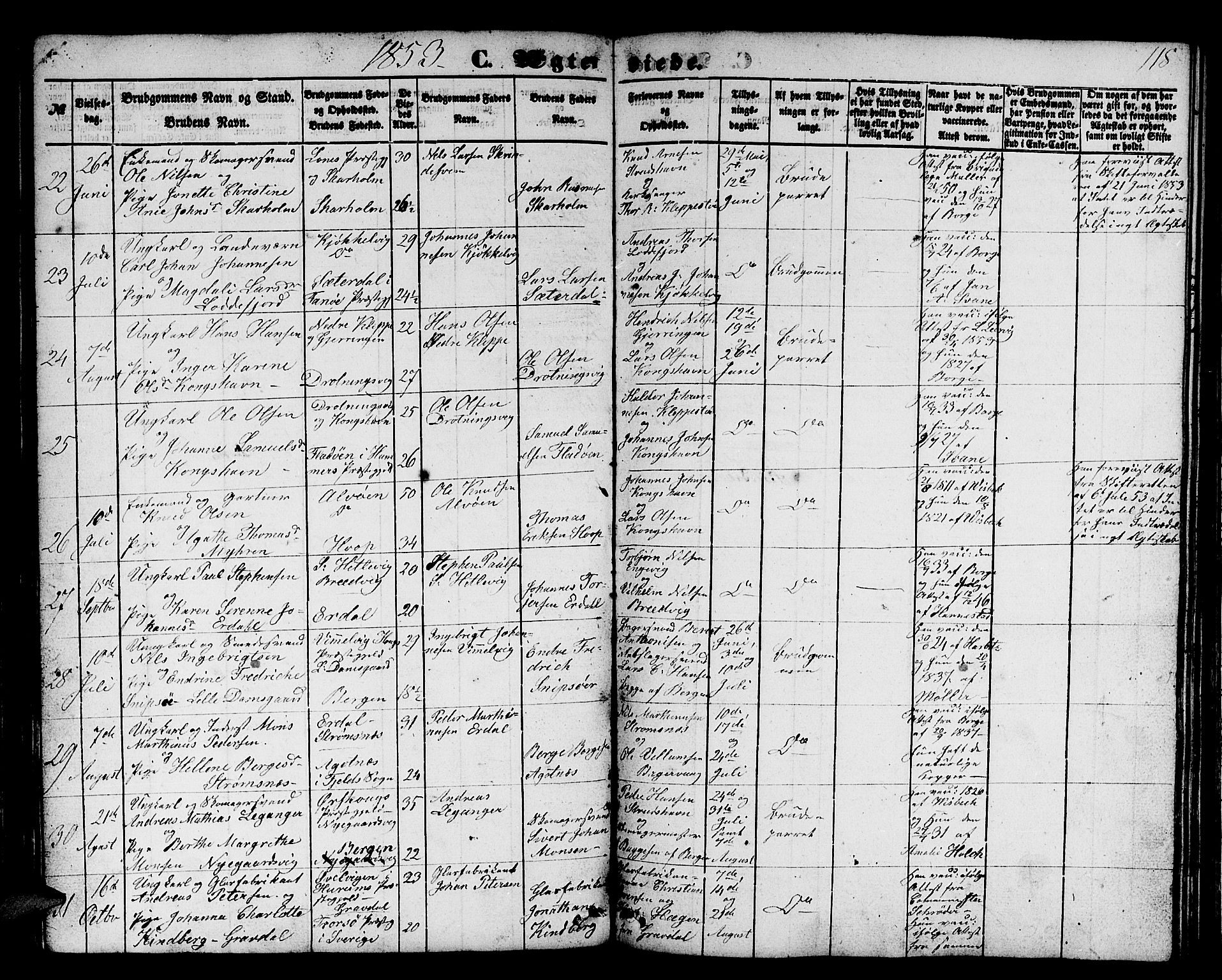 Askøy Sokneprestembete, AV/SAB-A-74101/H/Ha/Hab/Haba/L0004: Klokkerbok nr. A 4, 1852-1864, s. 118