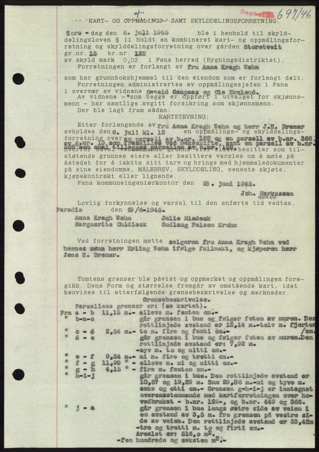 Midhordland sorenskriveri, SAB/A-3001/1/G/Gb/Gbj/L0022: Pantebok nr. A41-43, 1946-1946, Dagboknr: 697/1946