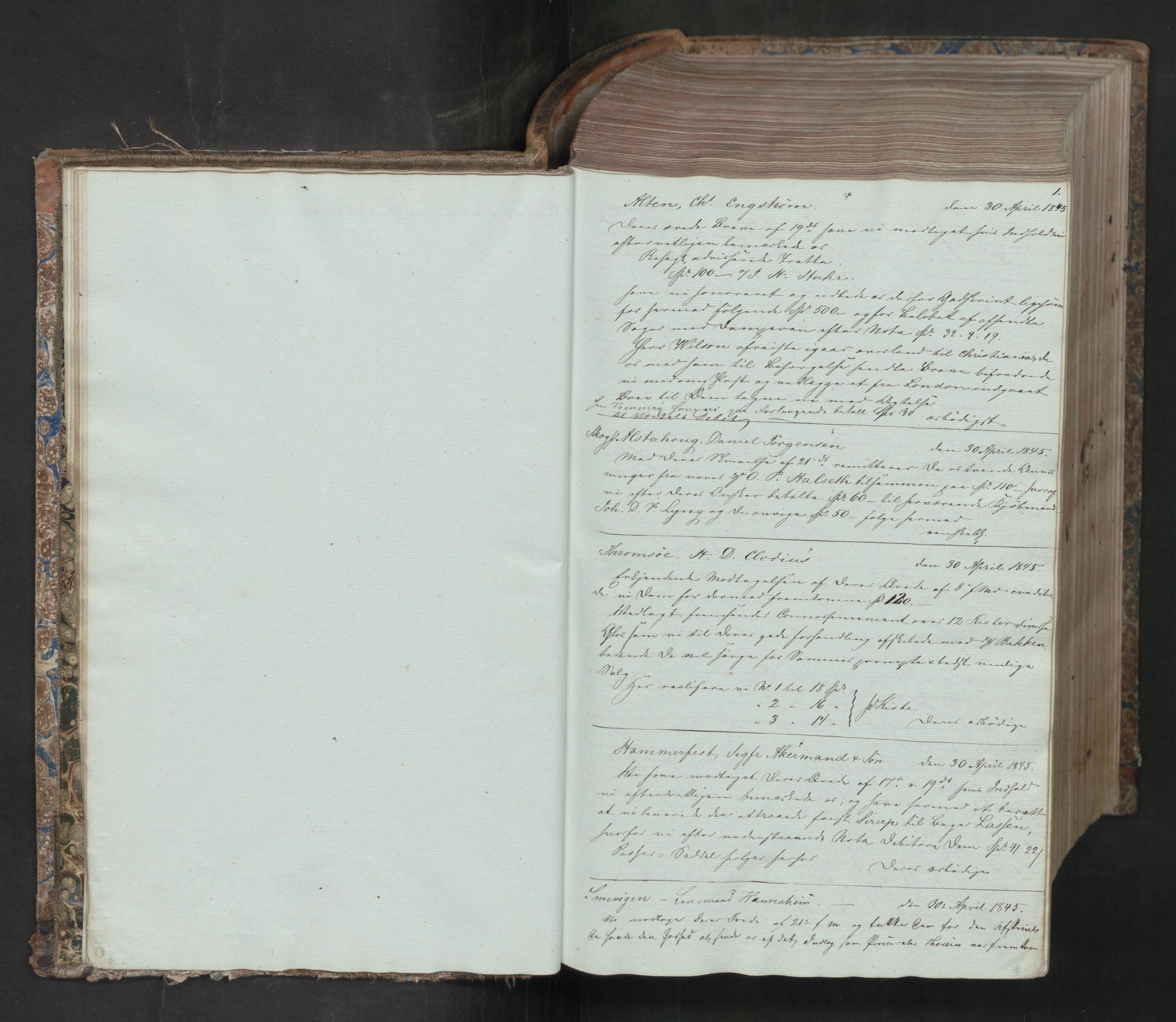 Hoë, Herman & Co, SAT/PA-0280/11/L0036: Kopibok, innenlandsk, 1845-1855, s. 1