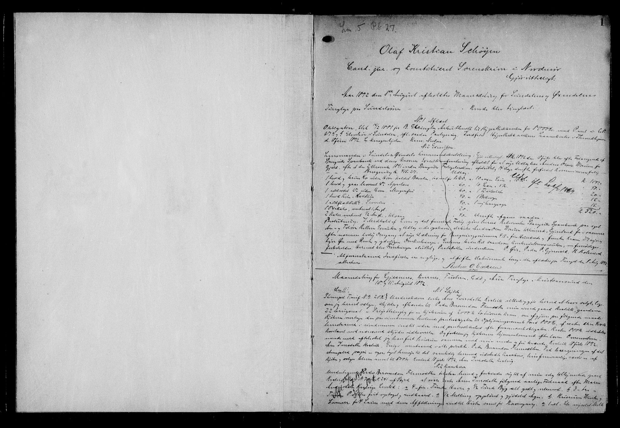 Nordmøre sorenskriveri, AV/SAT-A-4132/1/2/2Ca/L0037: Pantebok nr. 27, 1892-1894, s. 1