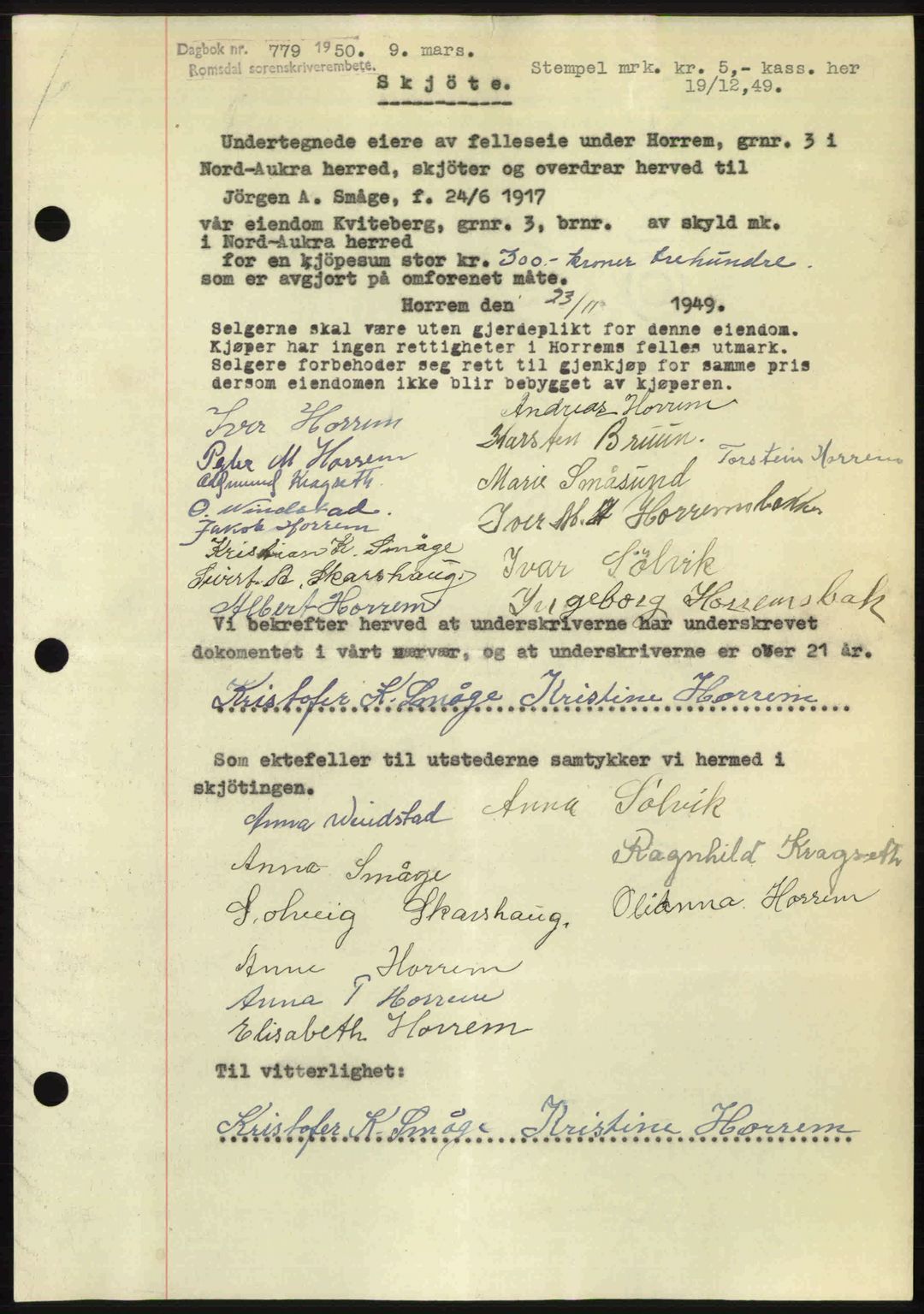 Romsdal sorenskriveri, SAT/A-4149/1/2/2C: Pantebok nr. A32, 1950-1950, Dagboknr: 779/1950