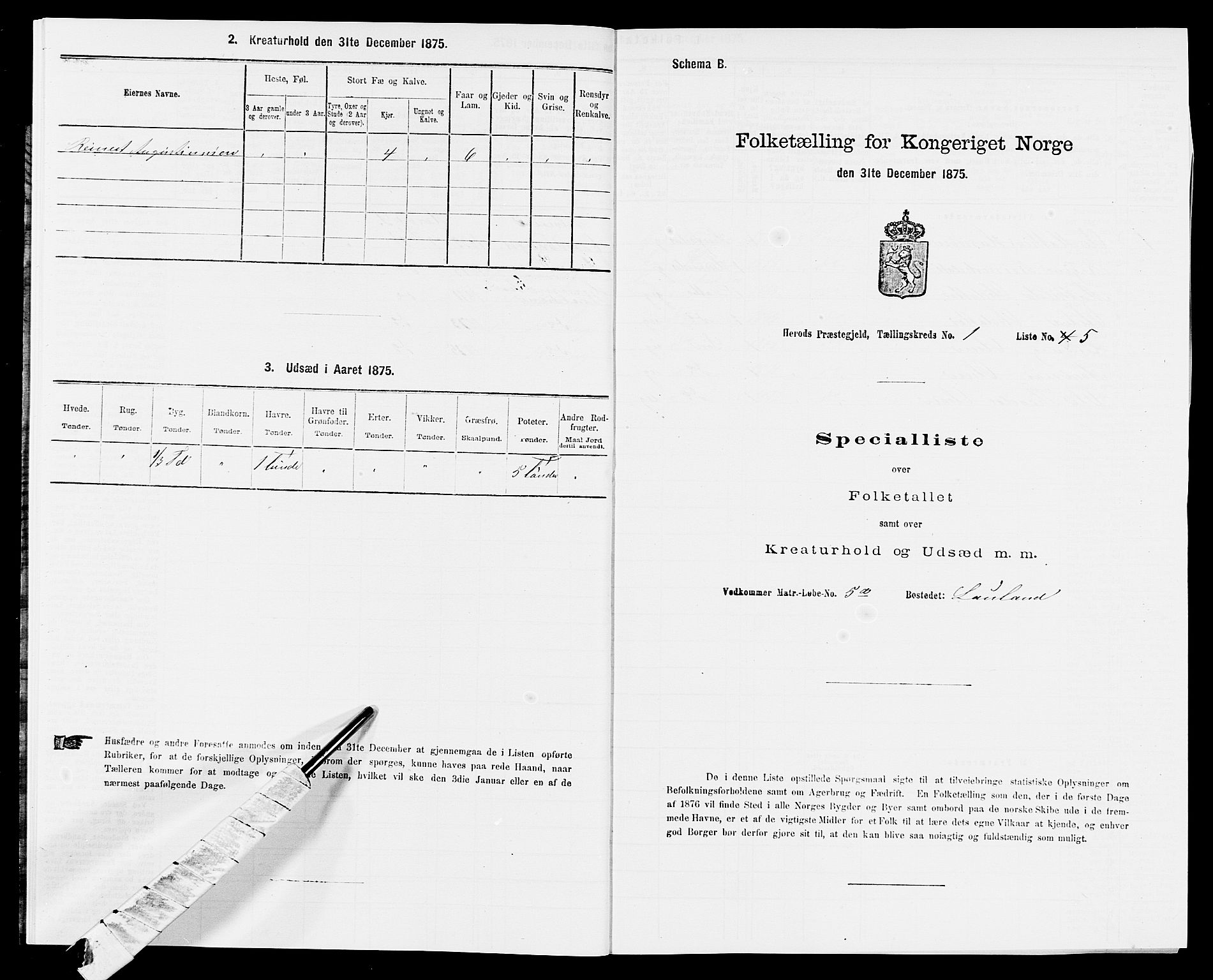 SAK, Folketelling 1875 for 1039P Herad prestegjeld, 1875, s. 50