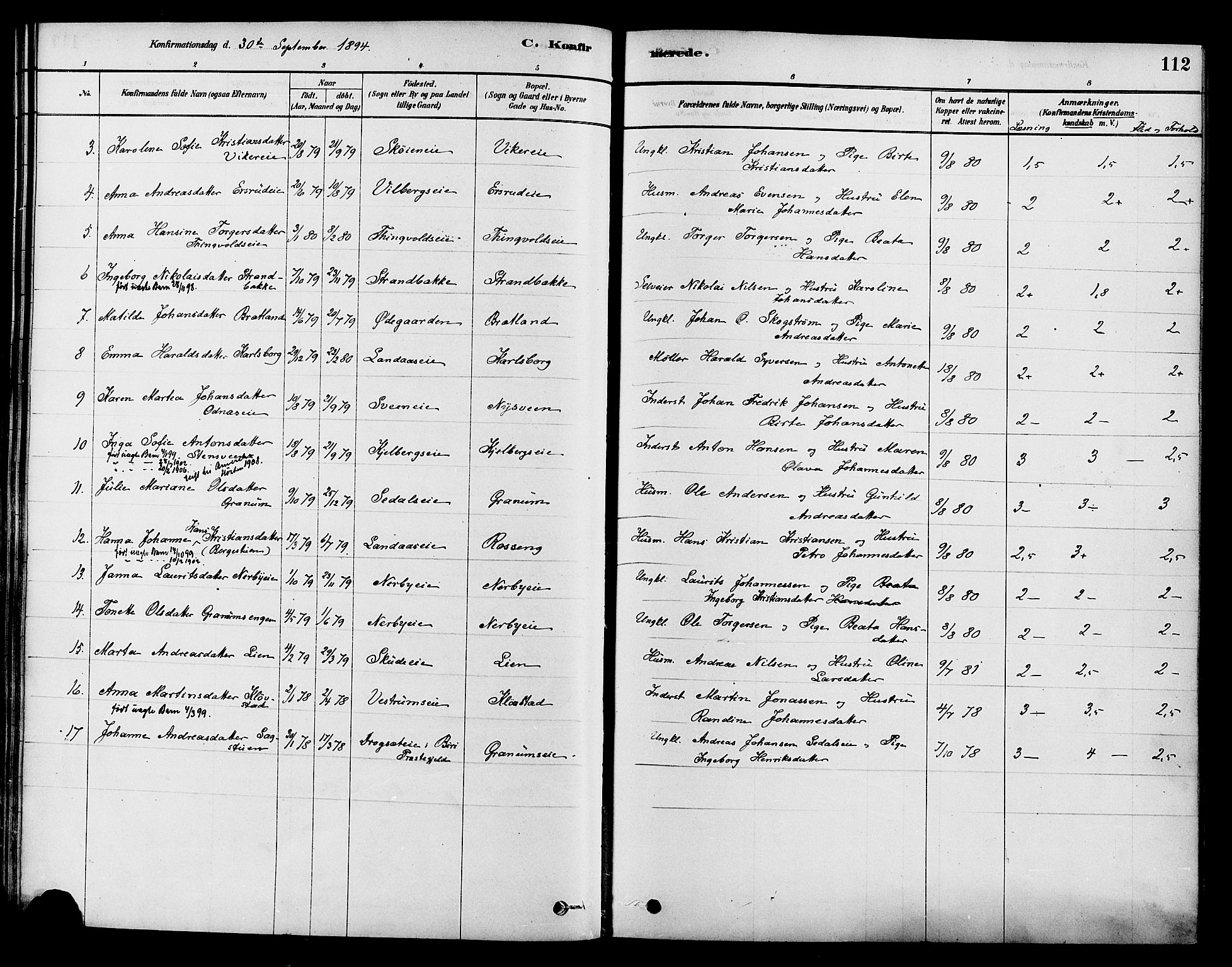 Søndre Land prestekontor, AV/SAH-PREST-122/K/L0002: Ministerialbok nr. 2, 1878-1894, s. 112