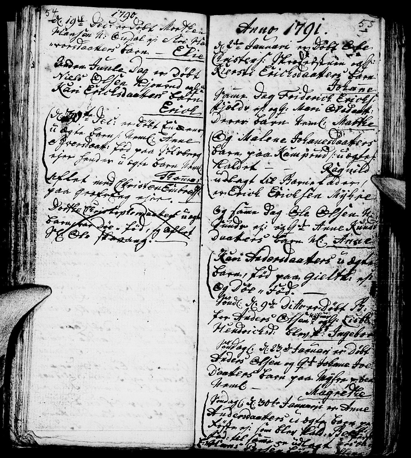 Nes prestekontor, Hedmark, AV/SAH-PREST-020/L/La/L0002: Klokkerbok nr. 2, 1785-1813, s. 54-55