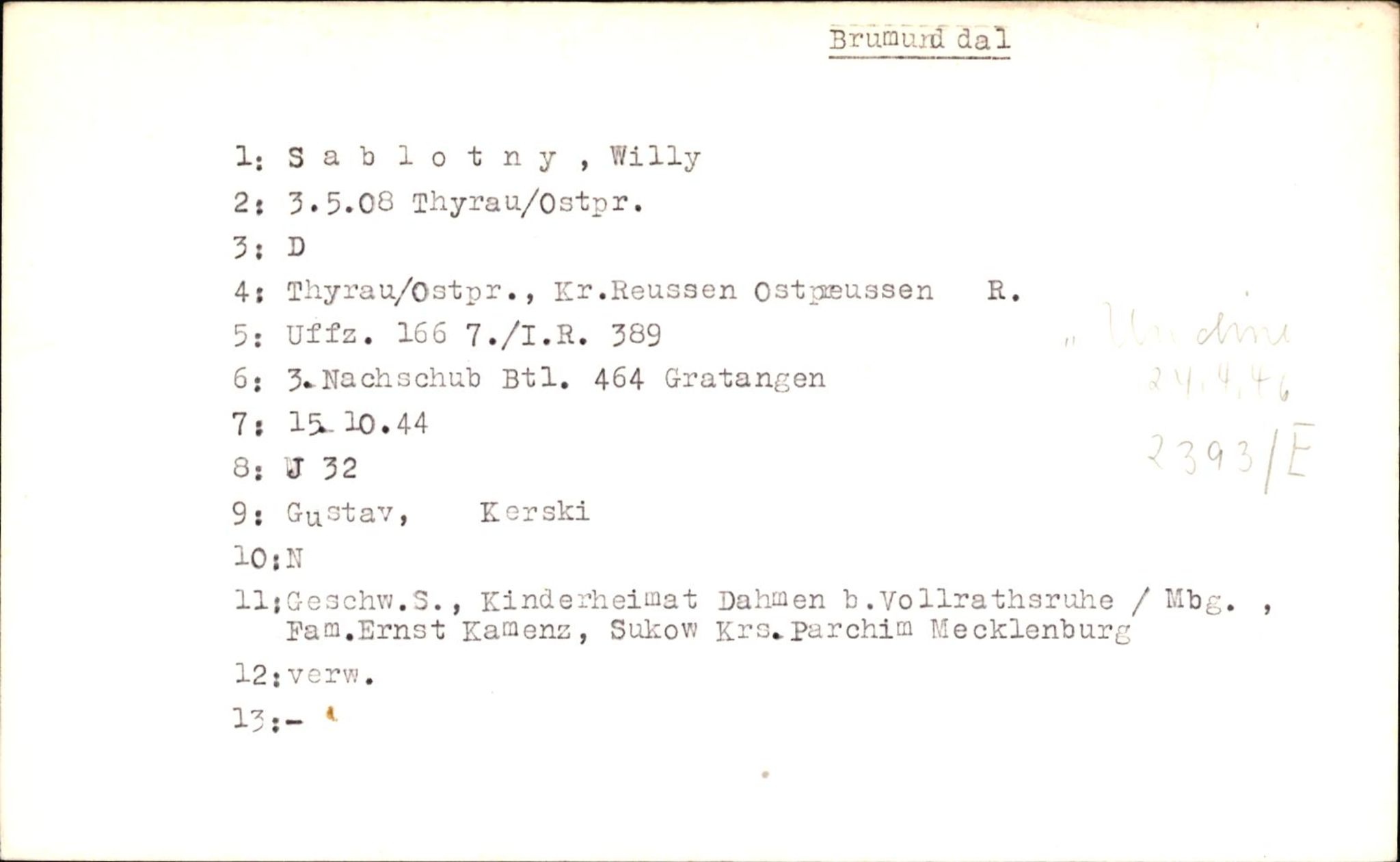Hjemsendte tyskere , RA/RAFA-6487/D/Db/L0023: Rosenthal-Schmick, 1945-1947, s. 367