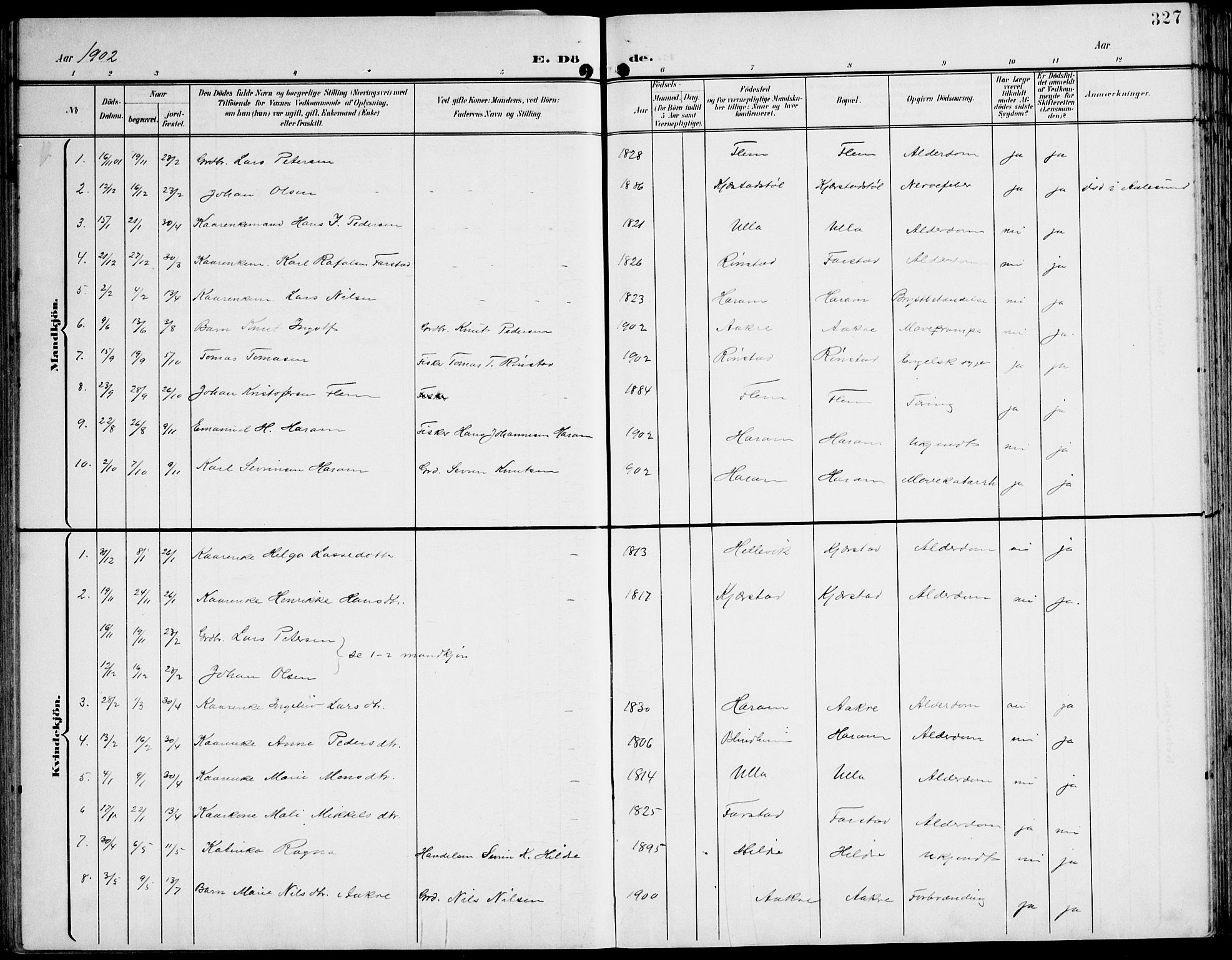 Ministerialprotokoller, klokkerbøker og fødselsregistre - Møre og Romsdal, AV/SAT-A-1454/536/L0511: Klokkerbok nr. 536C06, 1899-1944, s. 327