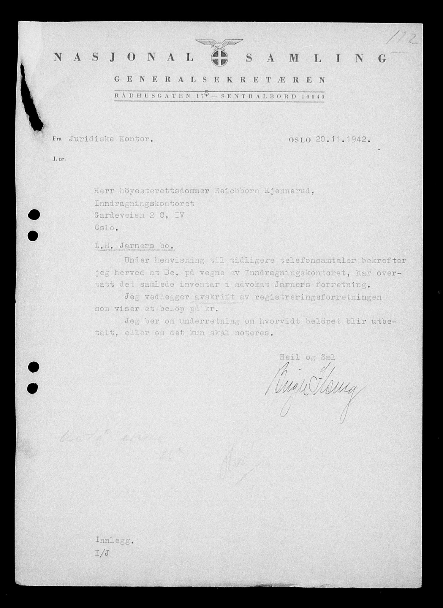 Justisdepartementet, Tilbakeføringskontoret for inndratte formuer, AV/RA-S-1564/H/Hc/Hcc/L0947: --, 1945-1947, s. 253