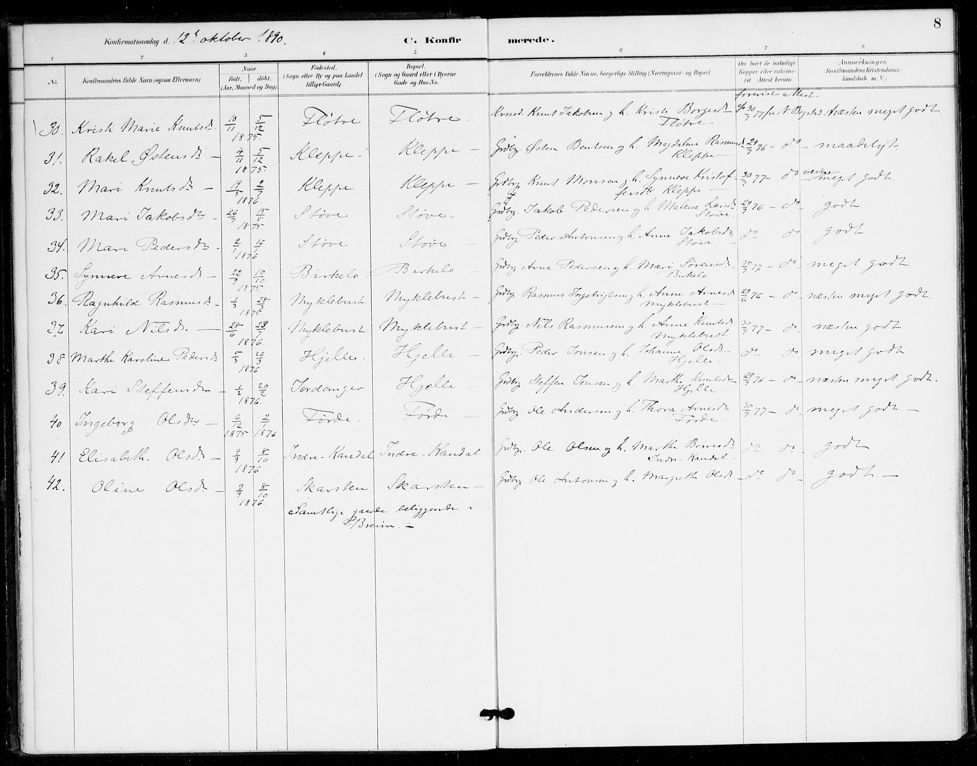 Gloppen sokneprestembete, AV/SAB-A-80101/H/Hac/L0002: Residerende kapellans bok nr. A 2, 1886-1897, s. 8