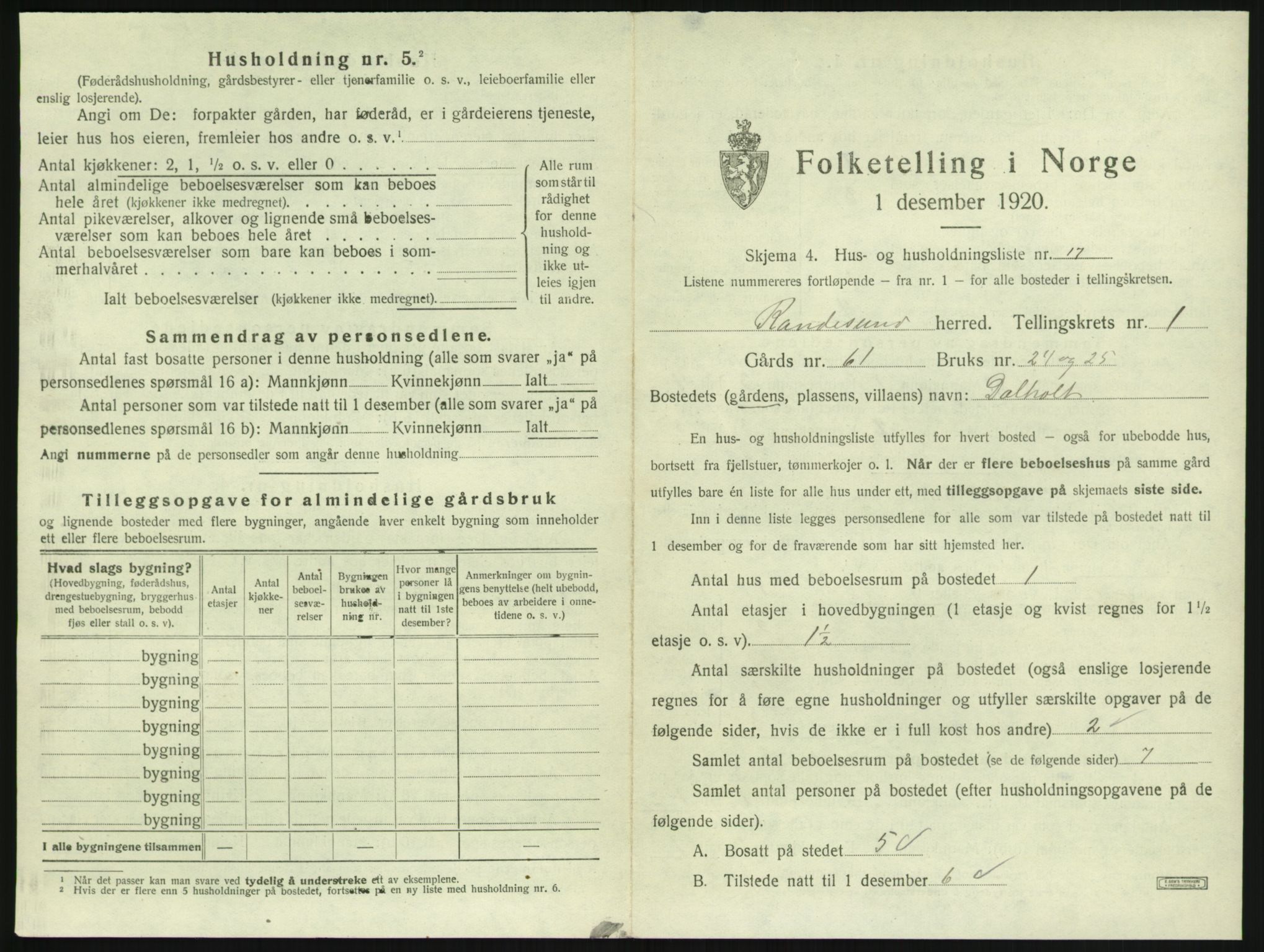 SAK, Folketelling 1920 for 1011 Randesund herred, 1920, s. 64