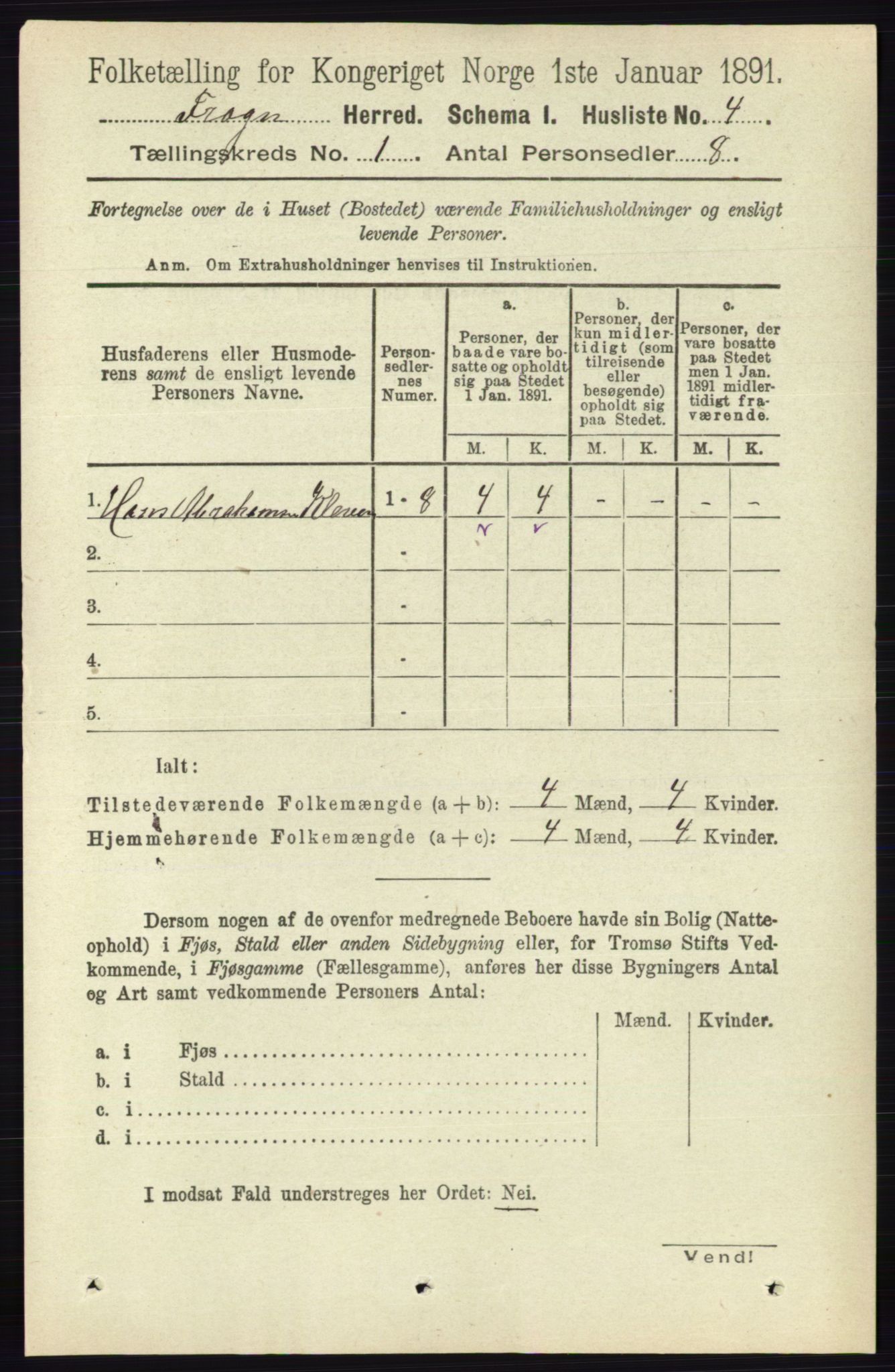 RA, Folketelling 1891 for 0215 Frogn herred, 1891, s. 19